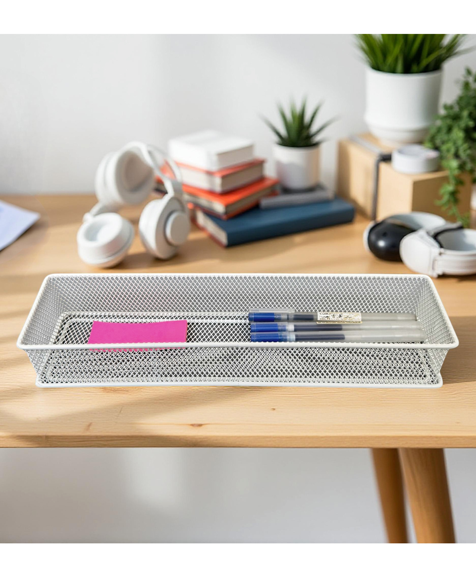 STOR Stackable Mesh Organizer | Sturdy Metal, Open-Mesh Storage for Home & Office | Ecru White | Set of 2-image-41