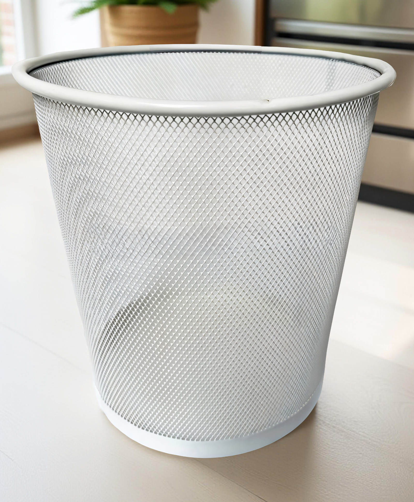STOR Round Mesh Trash Can 11L | Rust-Proof Metal & Lightweight | Set of 2 | Ecru White-picture-9