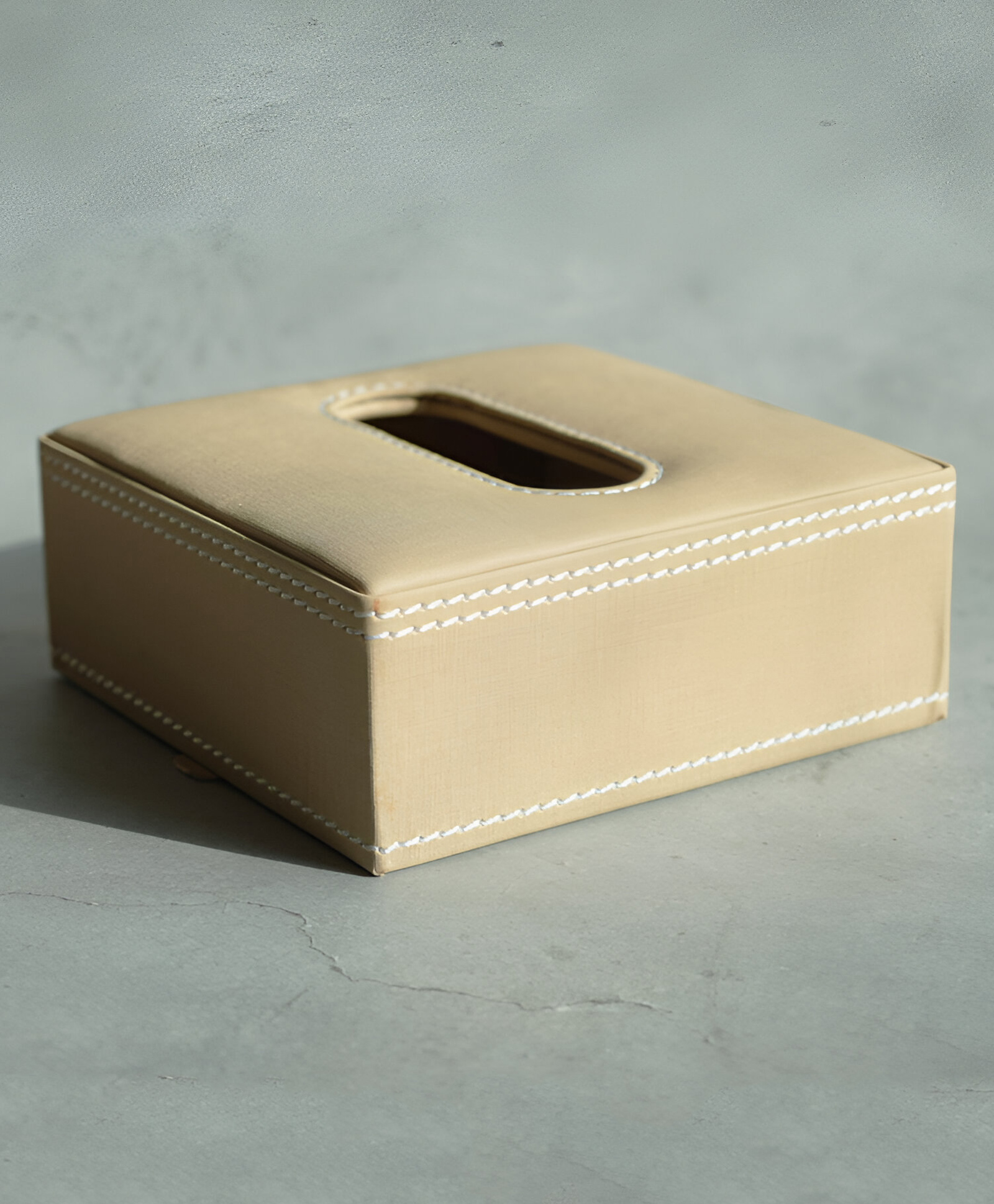 STOR PU Leather Square Tissue Box Holder | Ideal for Home & Office | Sand Beige-image-15