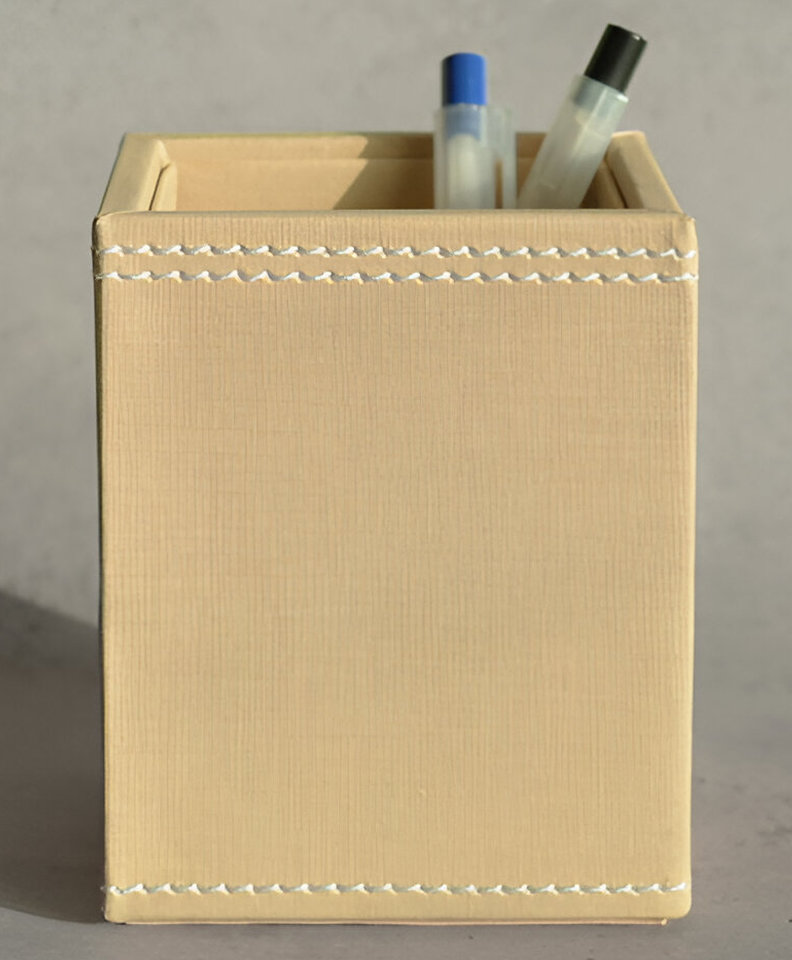 Stor Sand Beige PU Leather Stationery Holder | Stylish Desk Organizer for Home & Office-image-2
