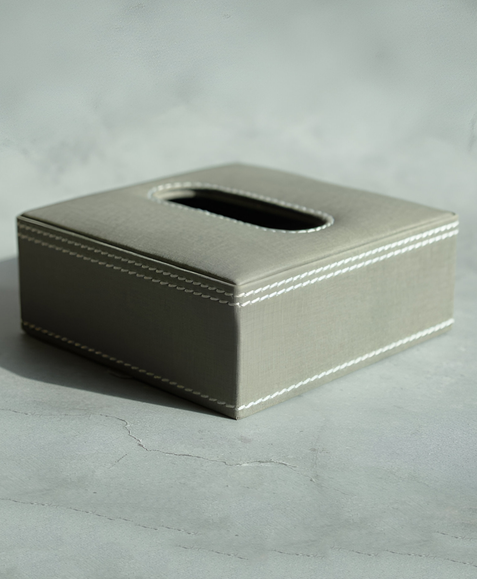 STOR PU Leather Square Tissue Box Holder | Ideal for Home & Office | Stone Gray-image-1