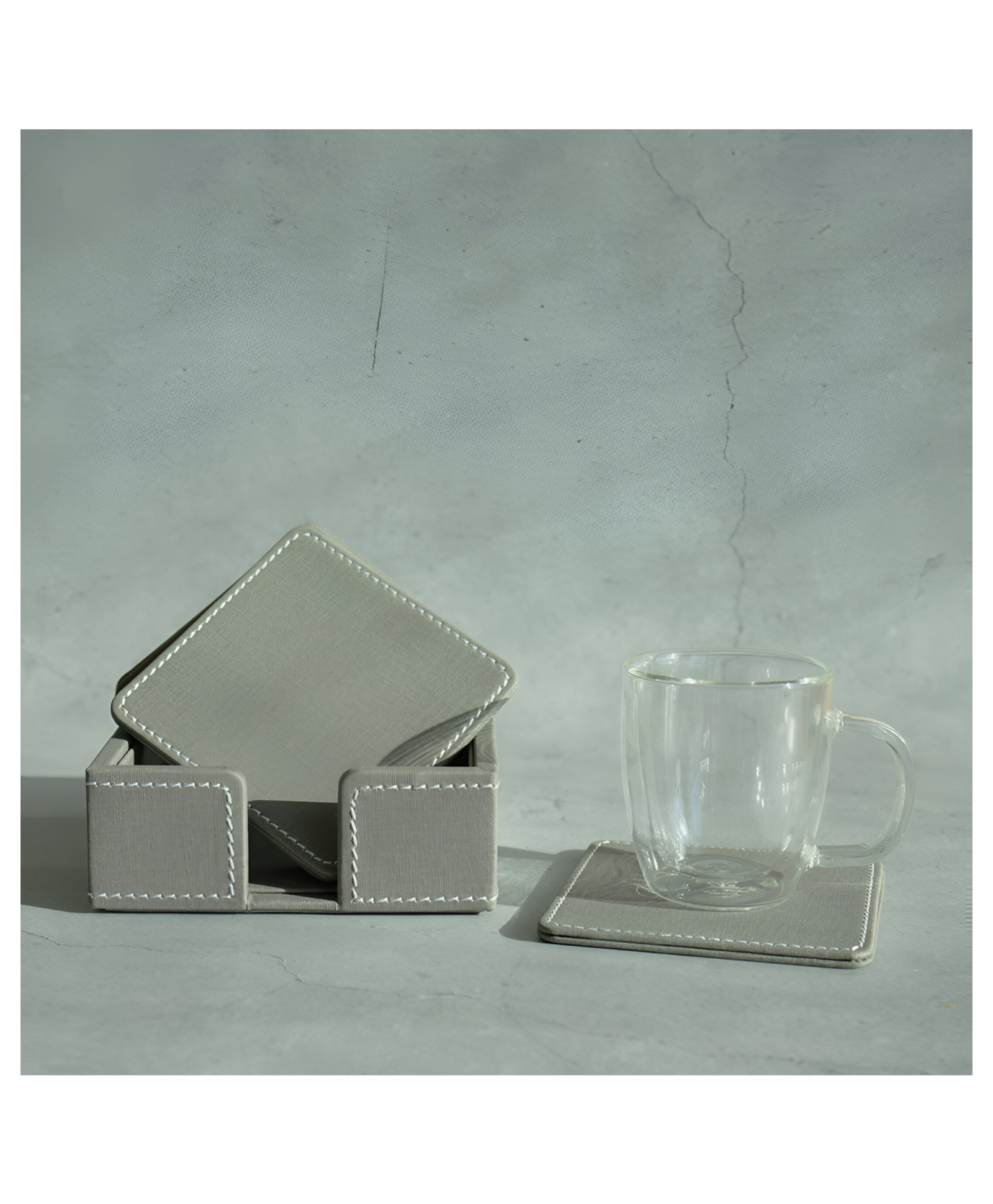 STOR PU Leather Coaster Set | Set of 6 Drink Coasters for Home & Office | Stone Gray-picture-23