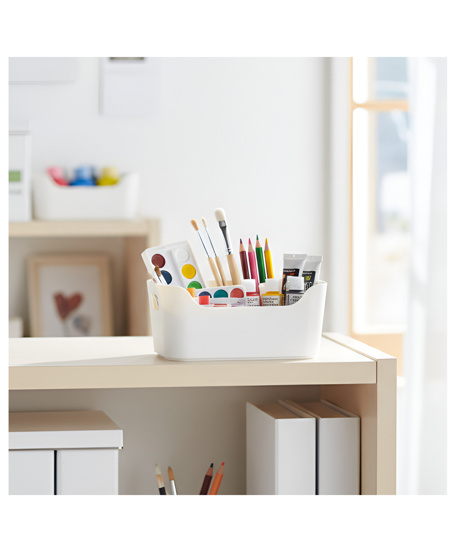 STOR Modular Polypropylene Storage Organiser Basket 1.46L| With Cut-out handles | Ecru White-image-36