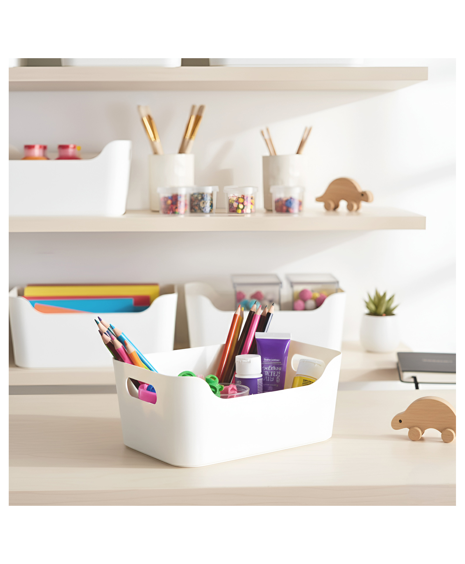 STOR Modular Polypropylene Storage Organiser Basket 2.22L | With Cut-out handles | Ecru White-image-37