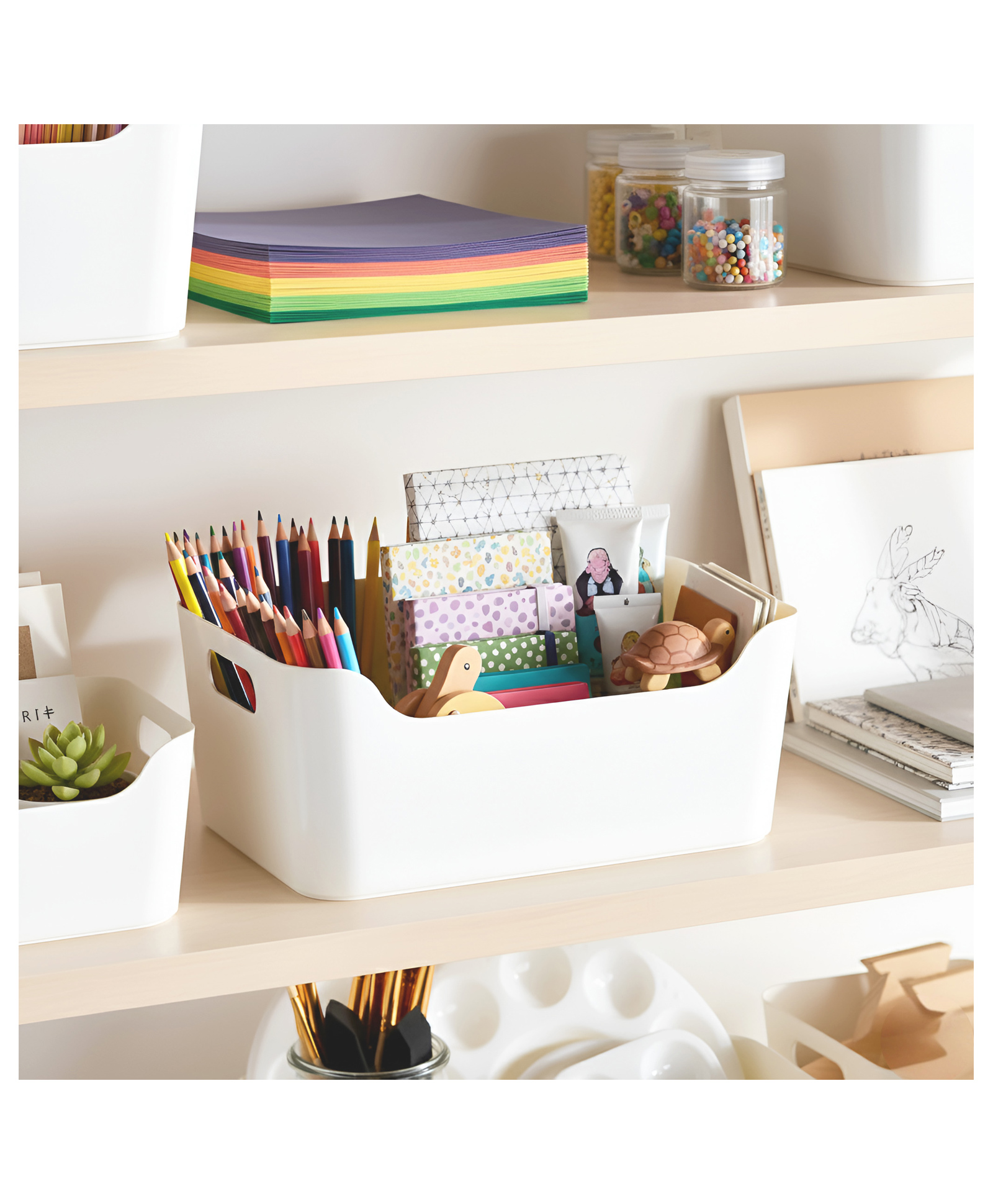 STOR Modular Polypropylene Storage Organiser Basket 4.32L | With Cut-out handles | Ecru White-image-38