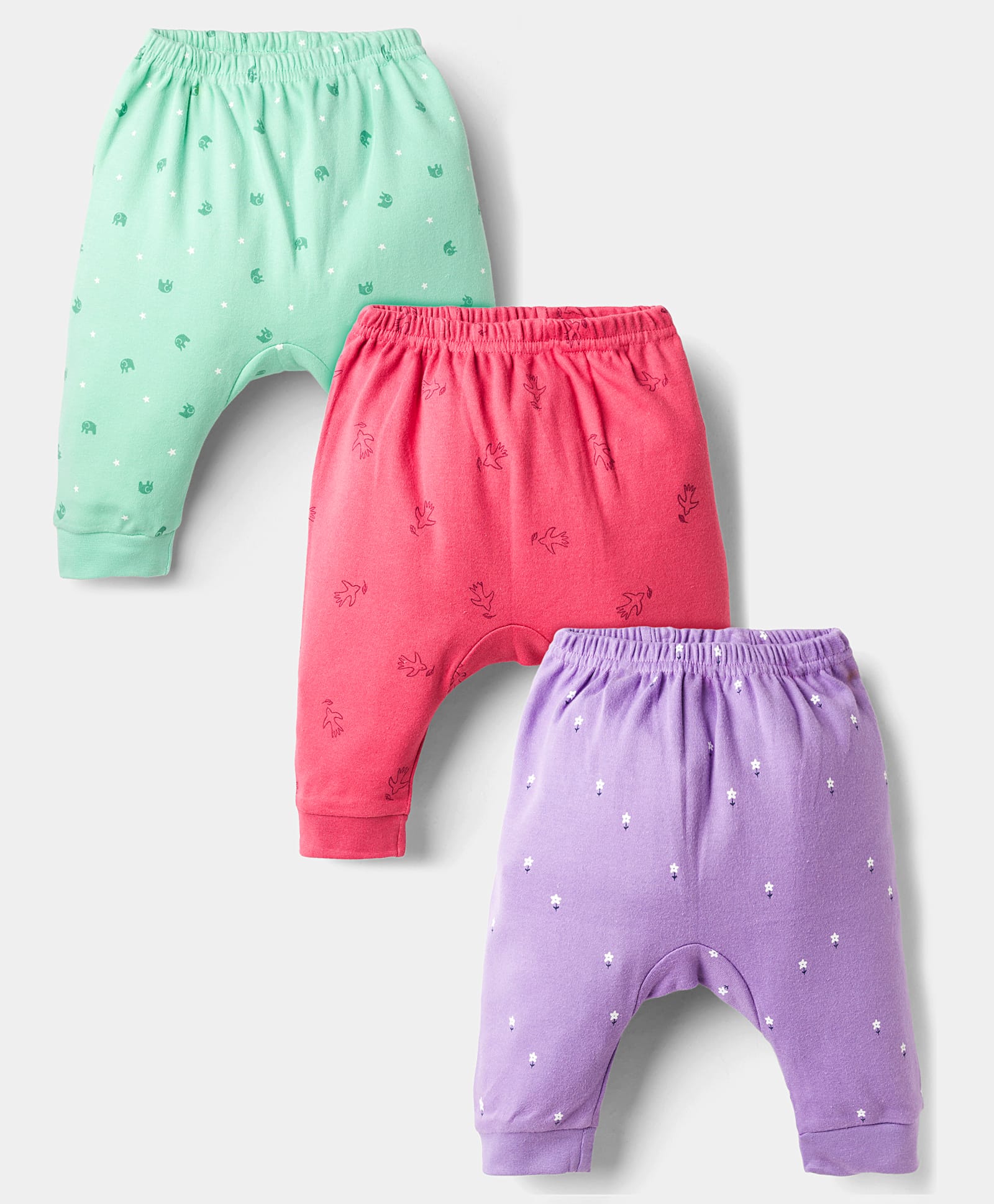 Zero Interlock Knit Full Length Diaper Leggings With Animal Bird & Floral Print Pack of 3 - Multicolor-image-12