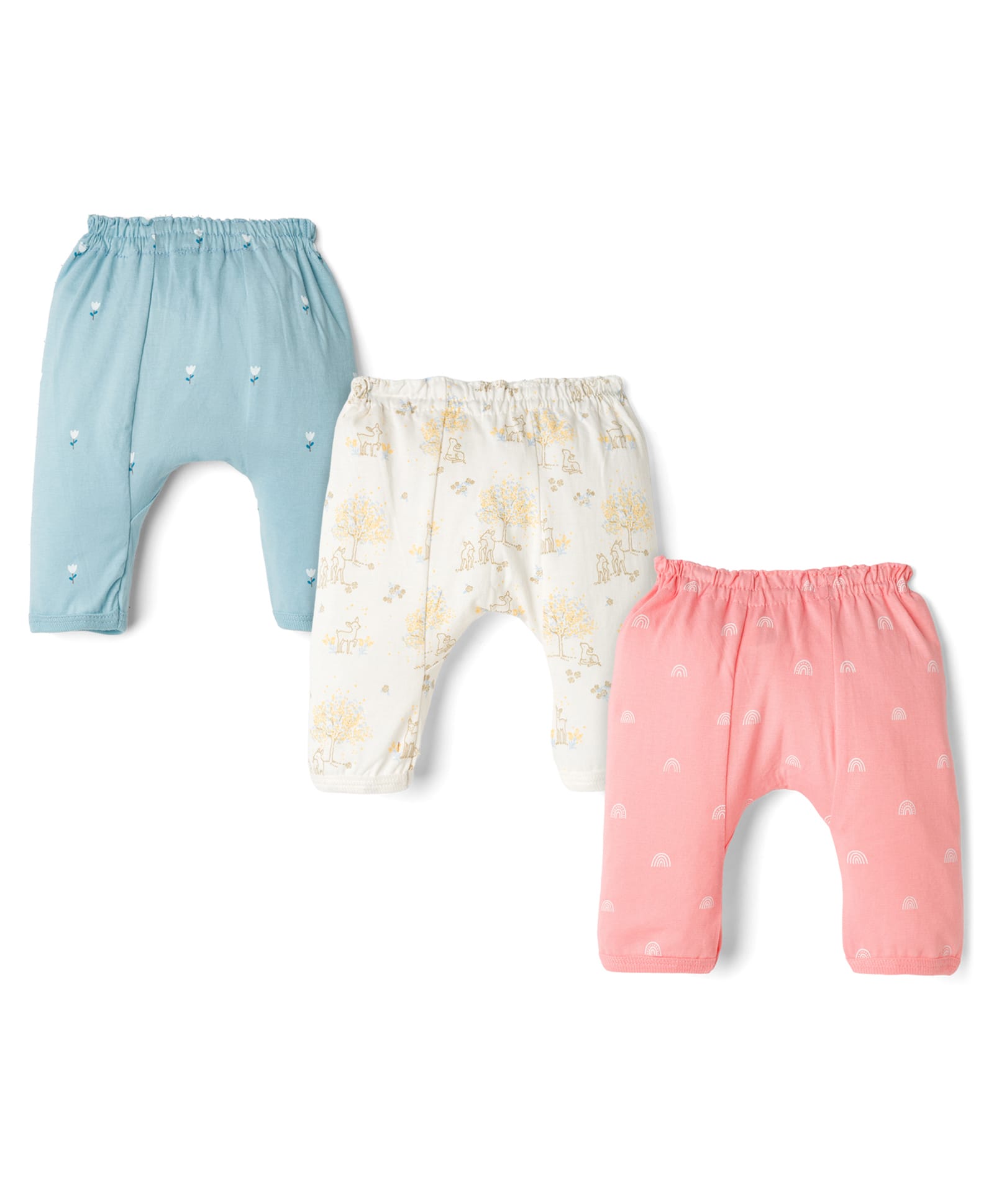 Zero Interlock Knit Full Length Diaper Leggings With Kangaroo Rainbow & Floral Print Pack of 3 - Multicolor