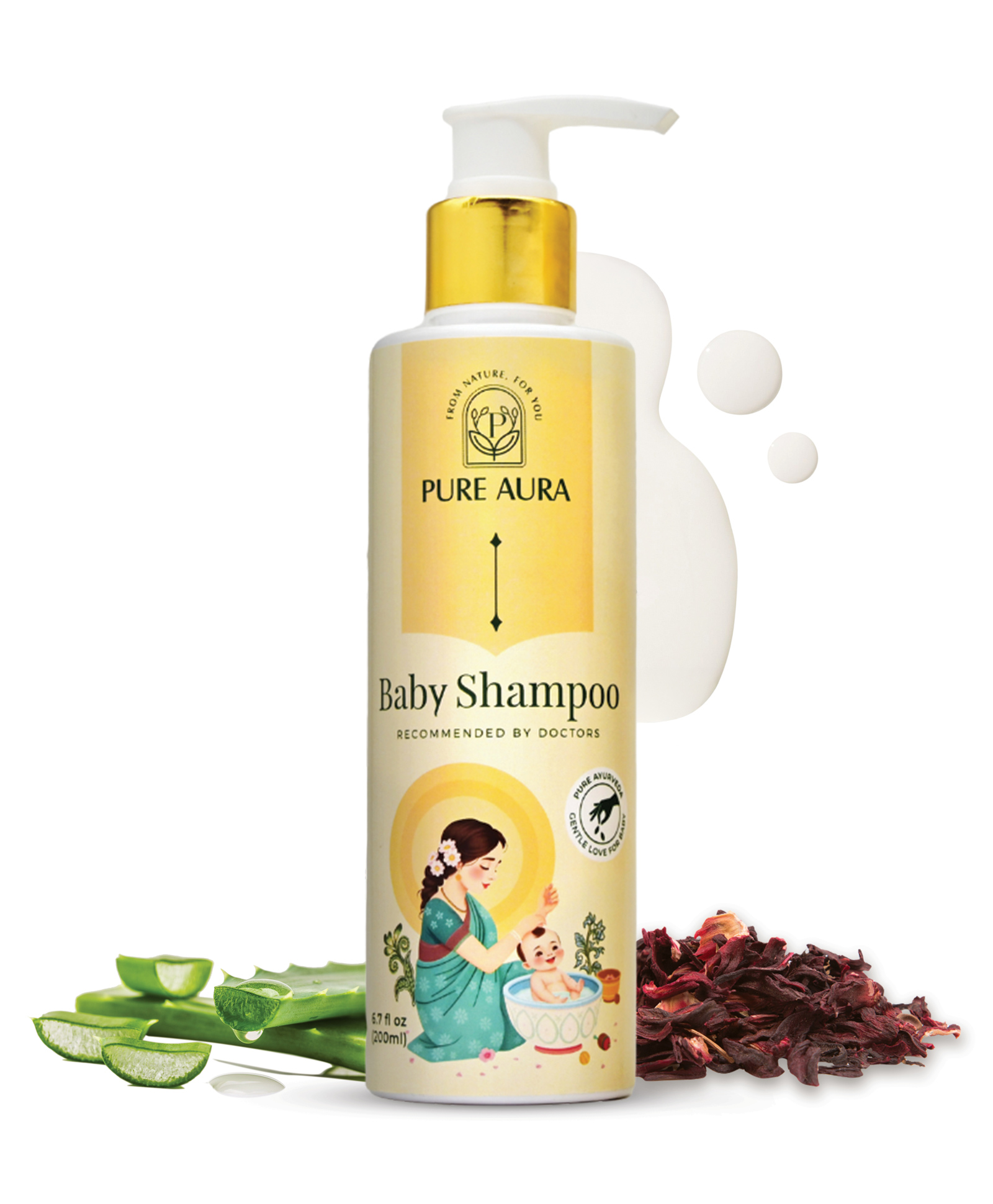 Pure Aura Baby Shampoo with Hibiscus, Aloe Vera & Coconut Oil - 200 ml