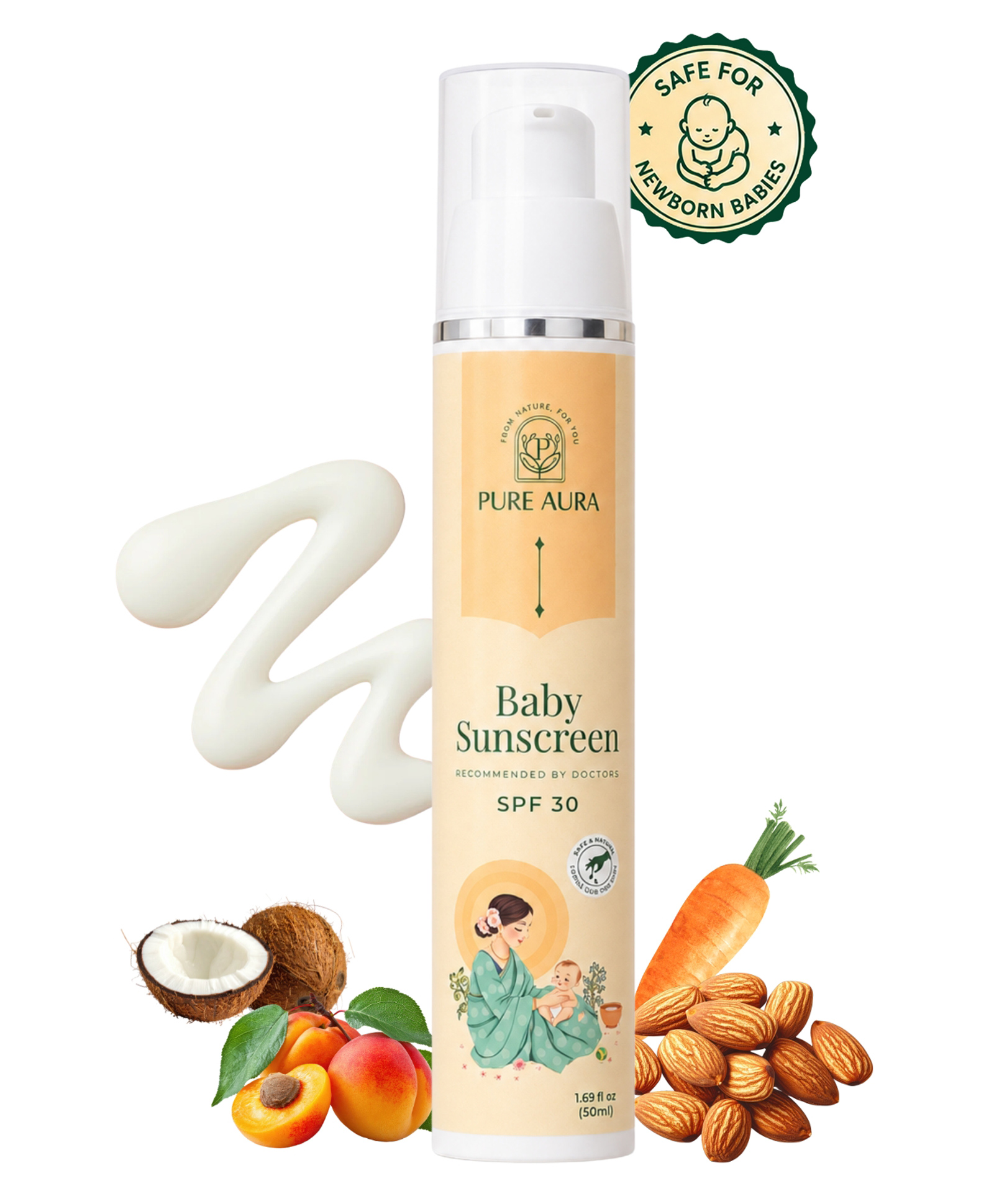 Pure Aura Baby Sunscreen SPF 30 with Zinc-based Yashad Bhasma & Apricot, Carrot & Almond Oil - 50 ml-picture-25