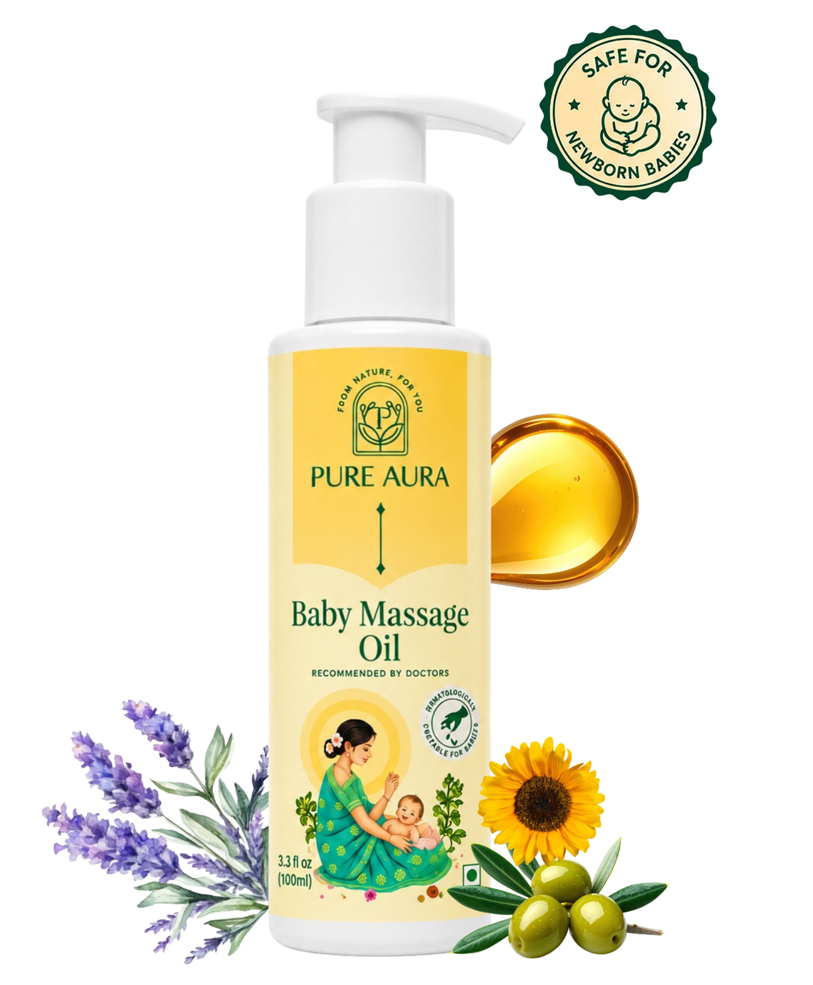 Pure Aura Baby Massage Oil with Almond, Sesame & Lavender Oil for Gentle Muscle Relaxation - 100 ml-image-20