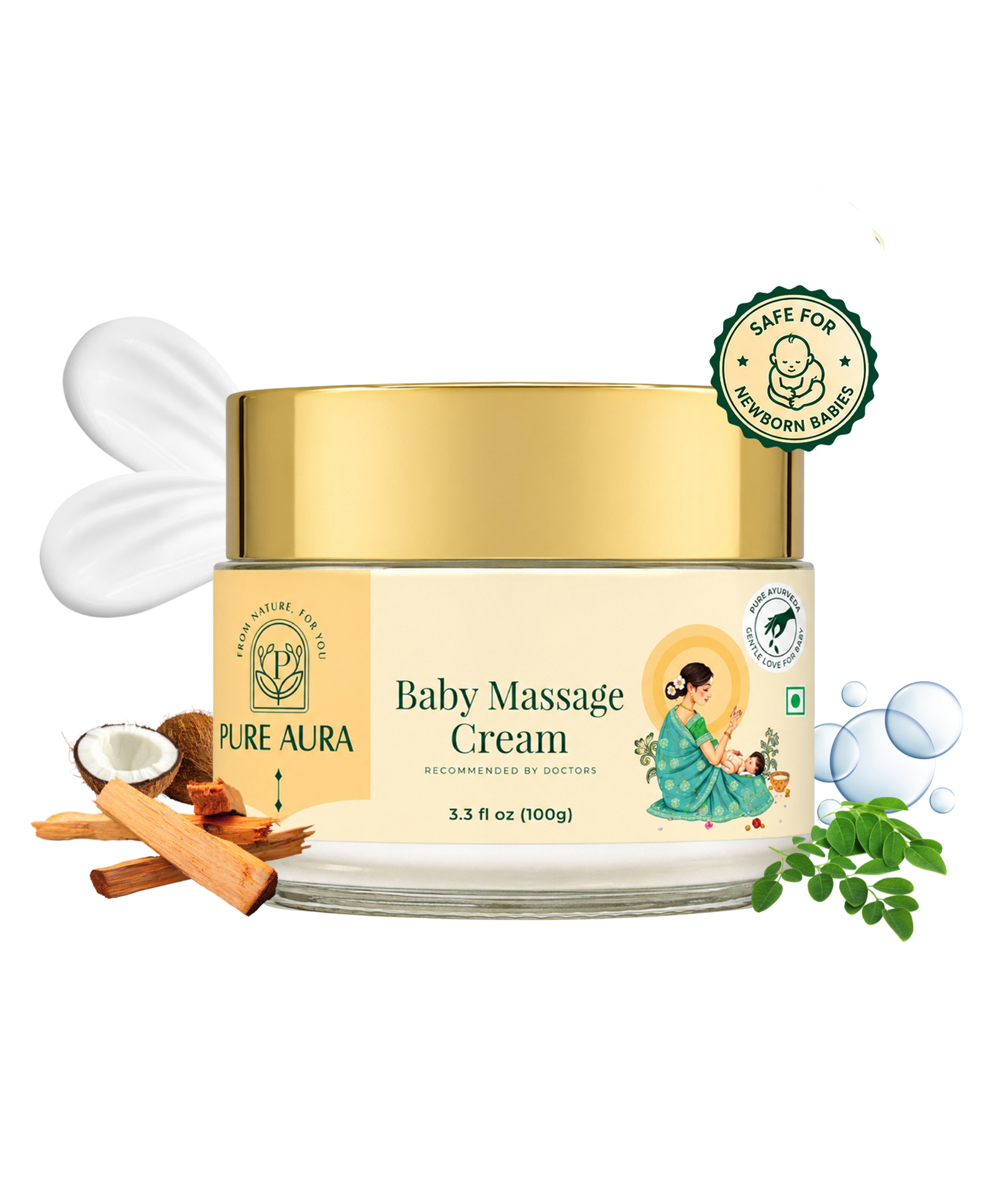Pure Aura Baby Massage Cream with Kokum, Wheatgerm & Olive Oil for Relaxing Massage - 100 g-image-7