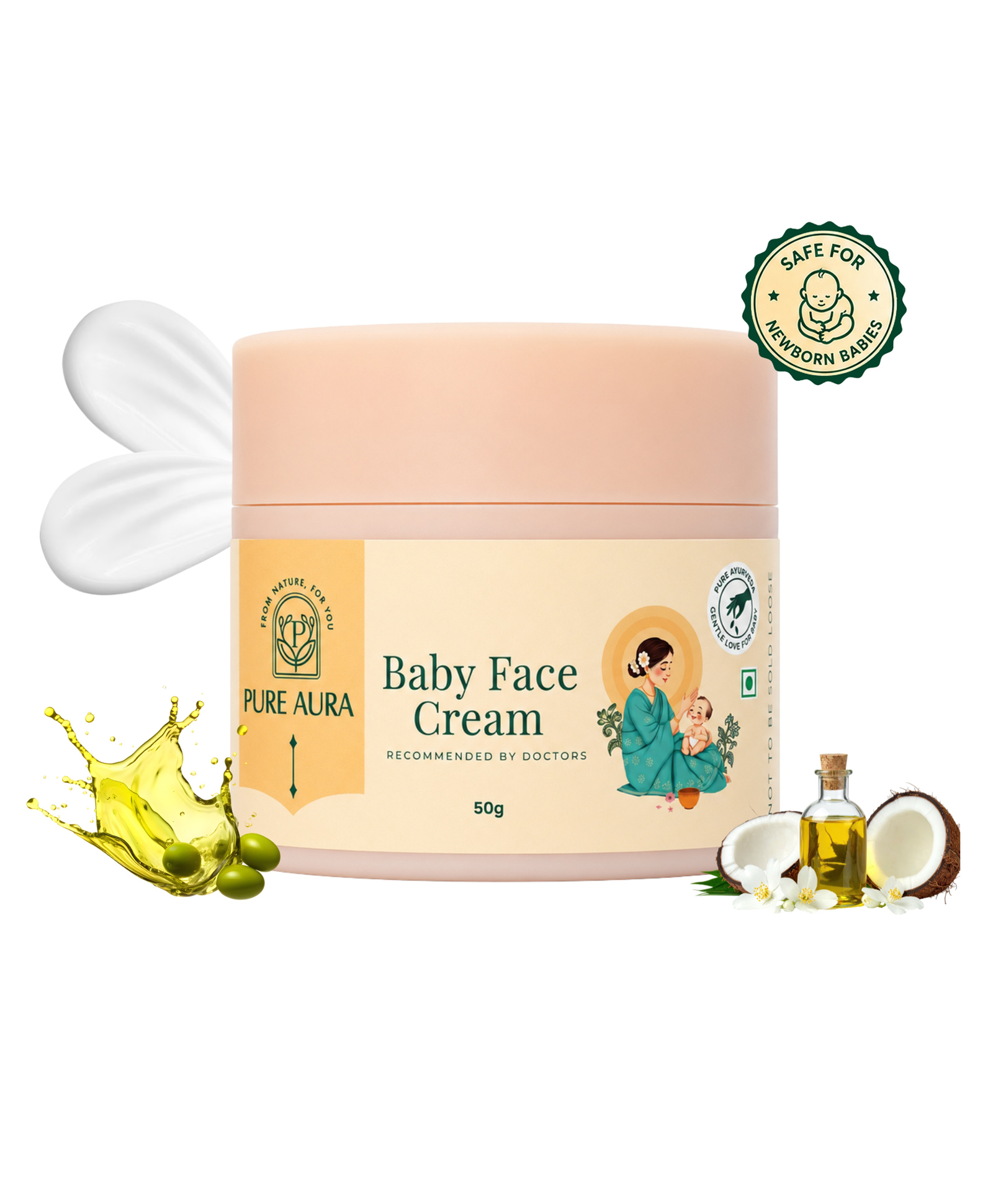 Pure Aura Baby Face Cream Ayurvedic & Organic Formula for Gentle Daily Skincare- 50 g-image-33