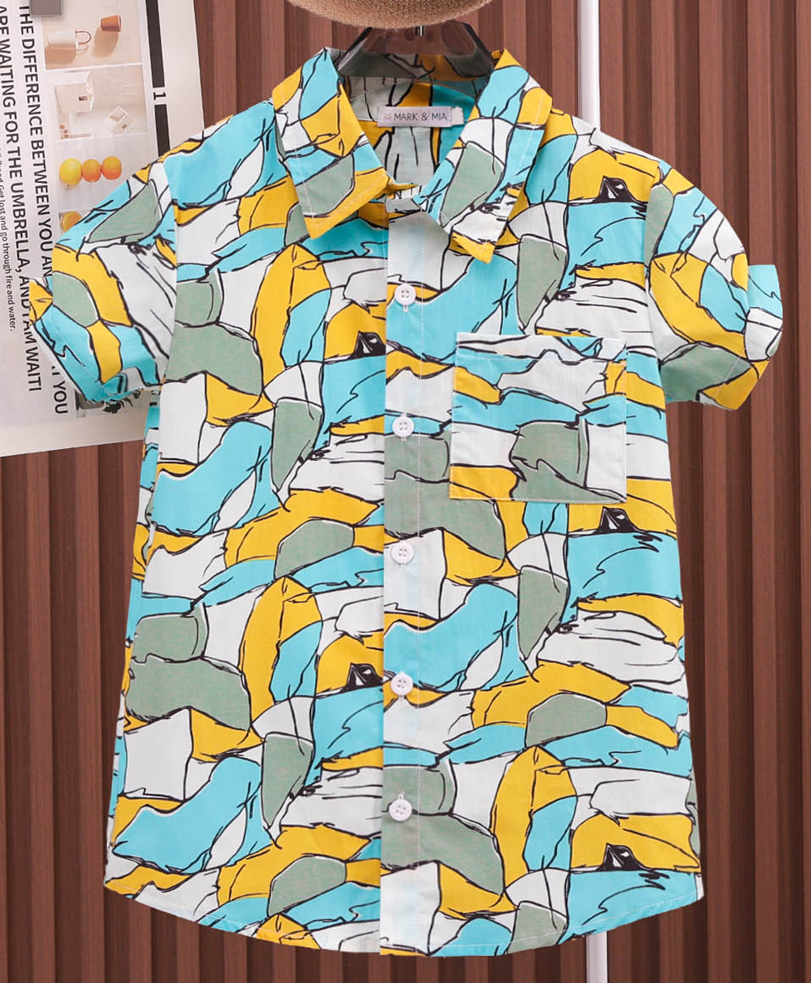 Mark & Mia Cotton Half Sleeves Abstract Printed Shirt - Blue & Yellow-picture-22