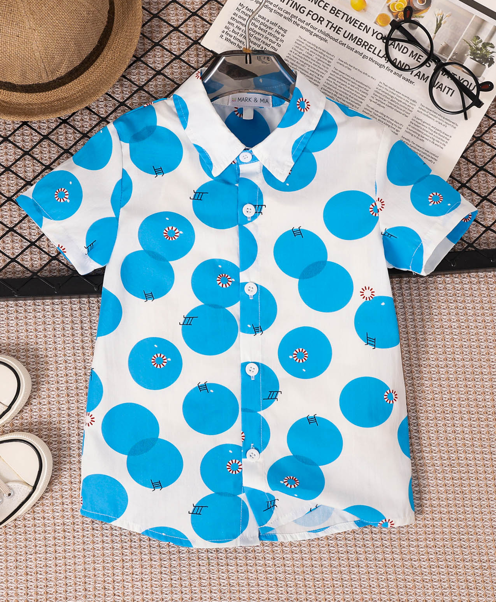 Mark & Mia Cotton Half Sleeves Pool Printed Shirt - White & Blue-picture-25