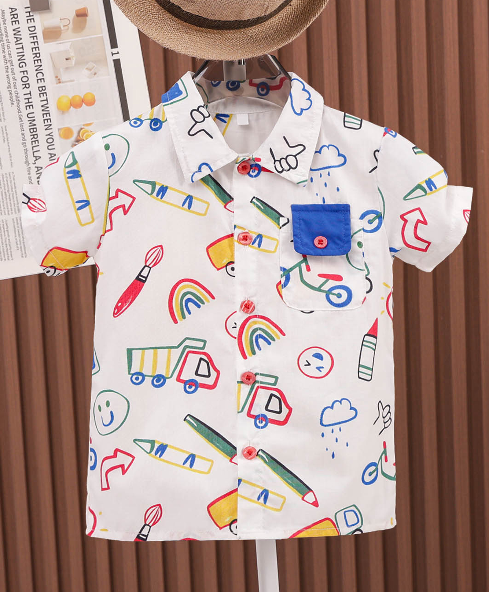 Mark & Mia 100% Cotton Half Sleeves Vehicles & Rainbow Printed Shirt - Multicolour-picture-26