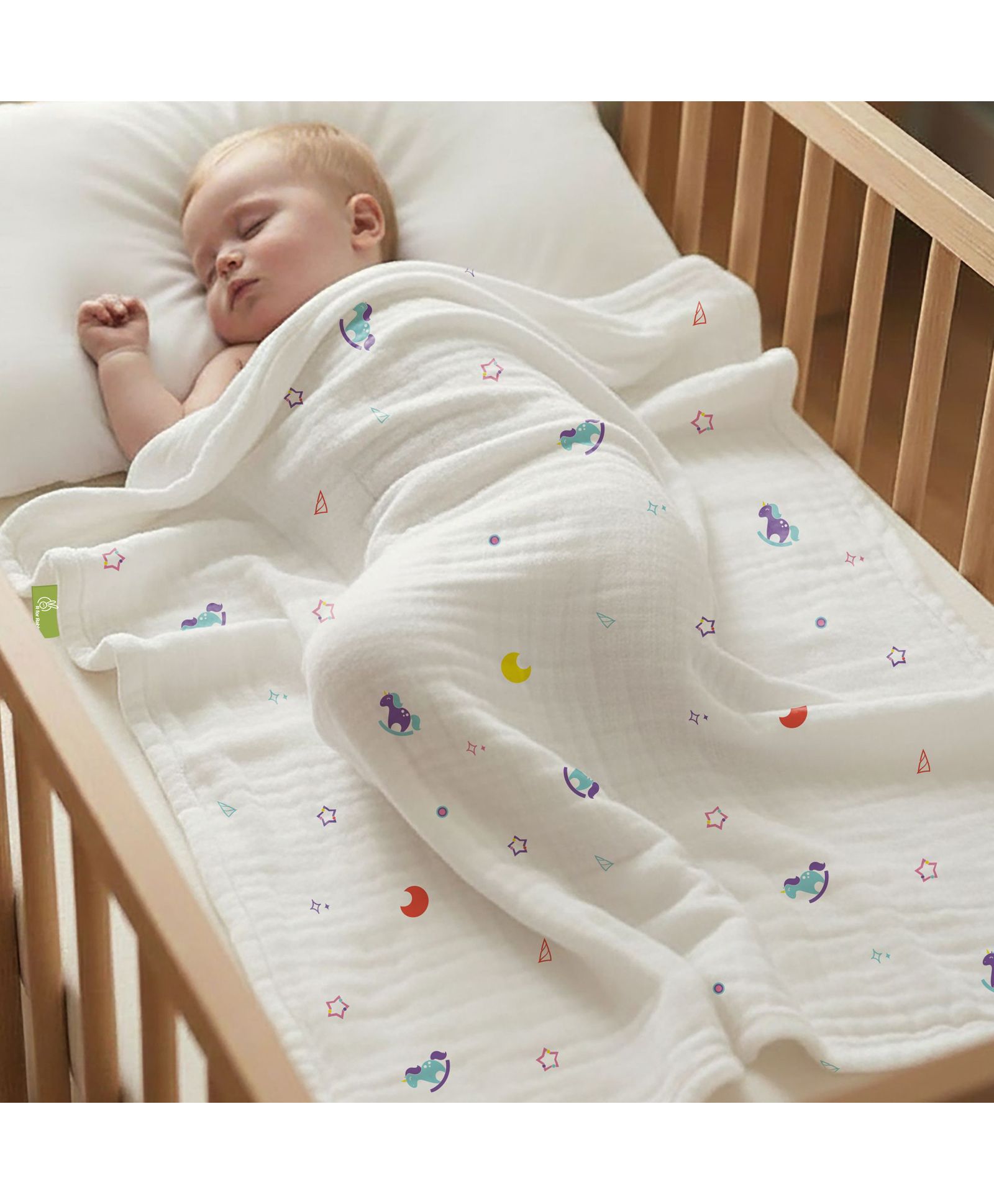 R for Rabbit Softkins Muslin Blanket for Newborn Baby 6 Layers Cotton Fabric Soft Breathable Lightweight All-Season Swaddle for Cuddling Stroller Rides Naptime 100 x 100 cms, 0+ Months (Unicorn White)-image-47
