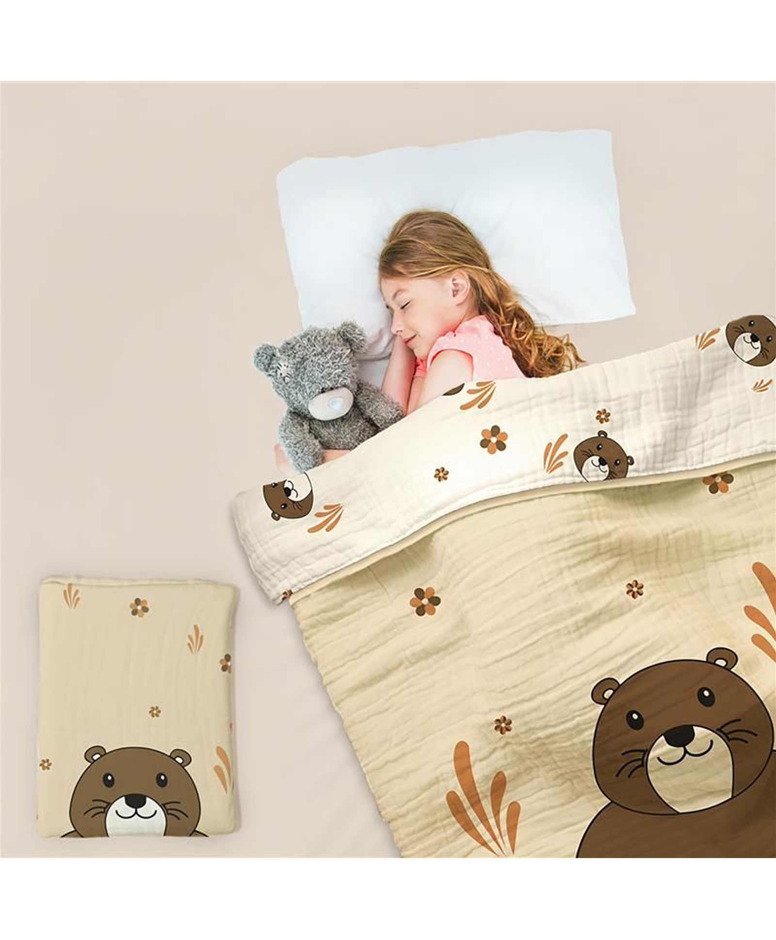 R for Rabbit Softkins Muslin Quilt Blanket for Newborn Baby 3 Layers Muslin Cotton Fabric All-Season Soft Breathable Lightweight & multipurpose Reversible Dohar - Beige-picture-28