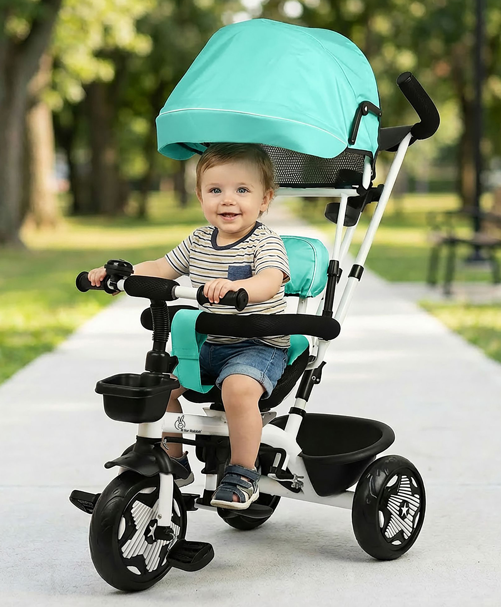 R for Rabbit Tiny Toes R40 Ace Tricycle for Kids with Parental Control, EVA Wheels, Bell, Adjustable Canopy & Storage Basket | 360° Reversible Seat | Baby Trike for 2-5 Year | Upto 25Kg - Blue-image-49
