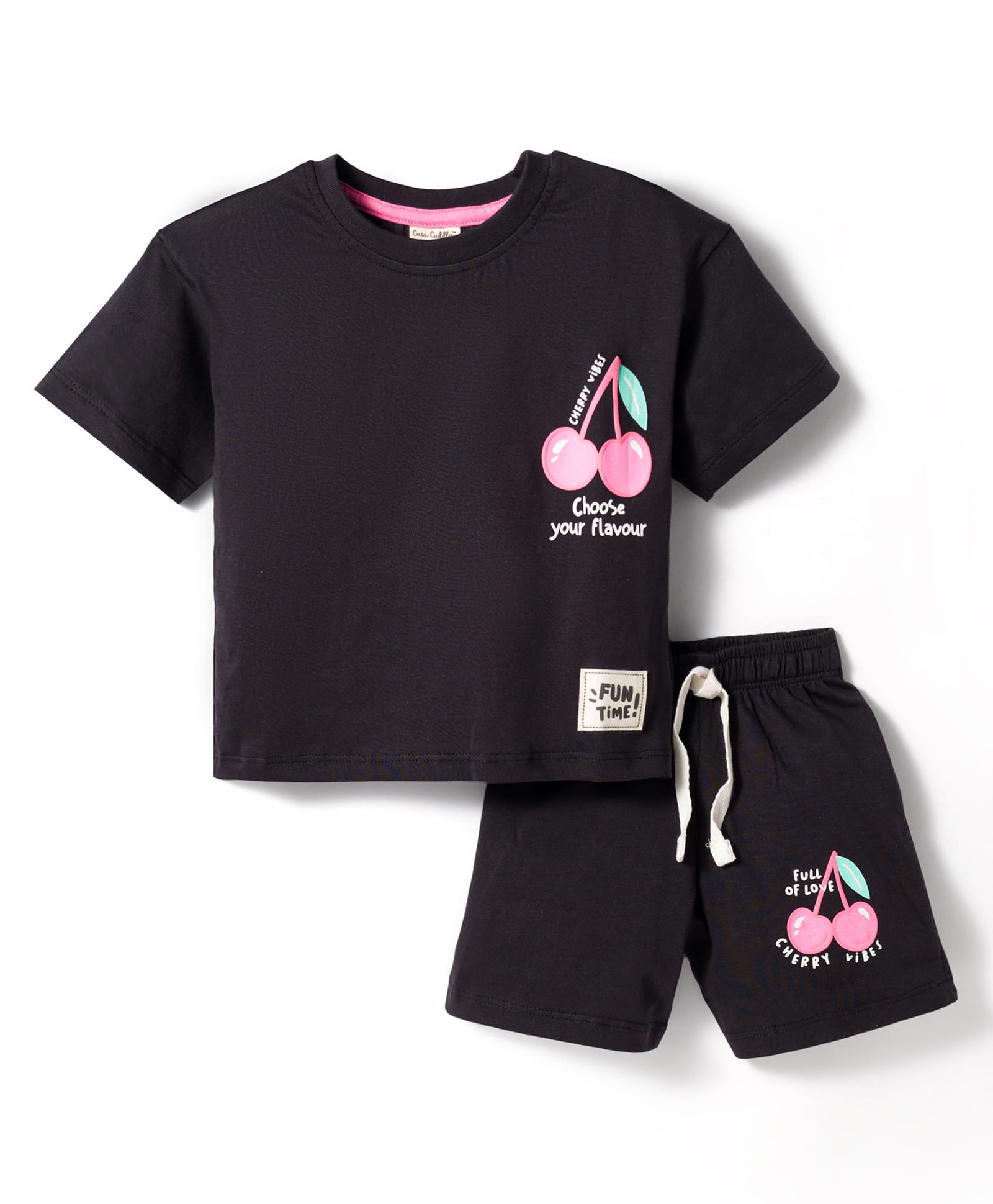 CUCUMBER Knitted Half Sleeves T-Shirt & Short Night Suit With Cheery Print - Charcoal Grey-picture-14