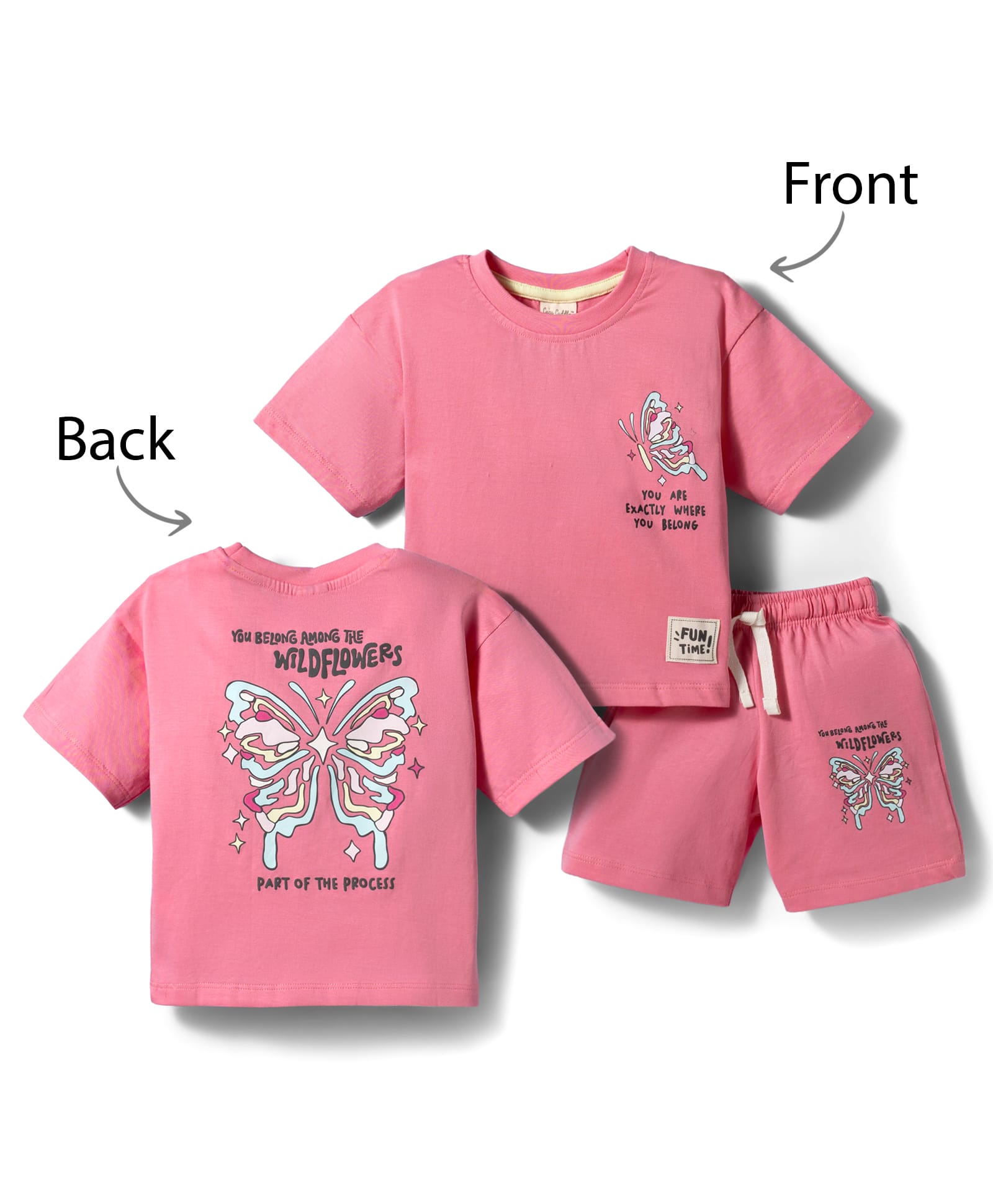 CUCUMBER Knitted Half Sleeves Butterfly Printed T-Shirt & Shorts Night Suit - Pink-image-22