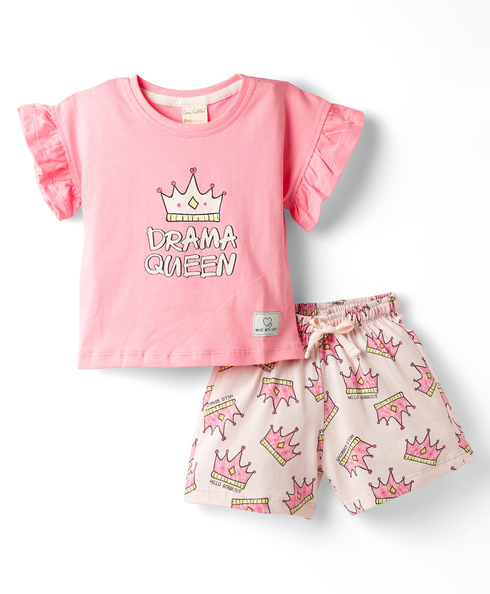 CUCUMBER Knitted Half Sleeves Top & Shorts Night Suit With Dream Queen Print - Pink-image-30