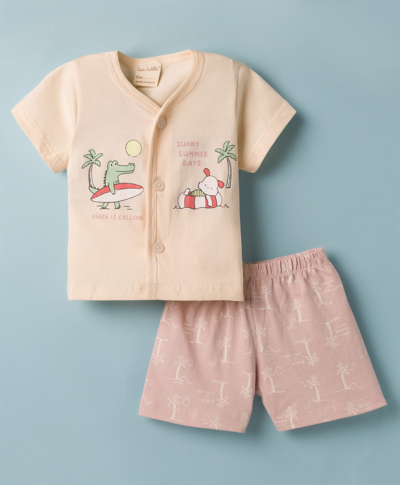 CUCUMBER Knitted Half Sleeves T-Shirt & Shorts Night Suit With Dino Print - Pink-picture-34