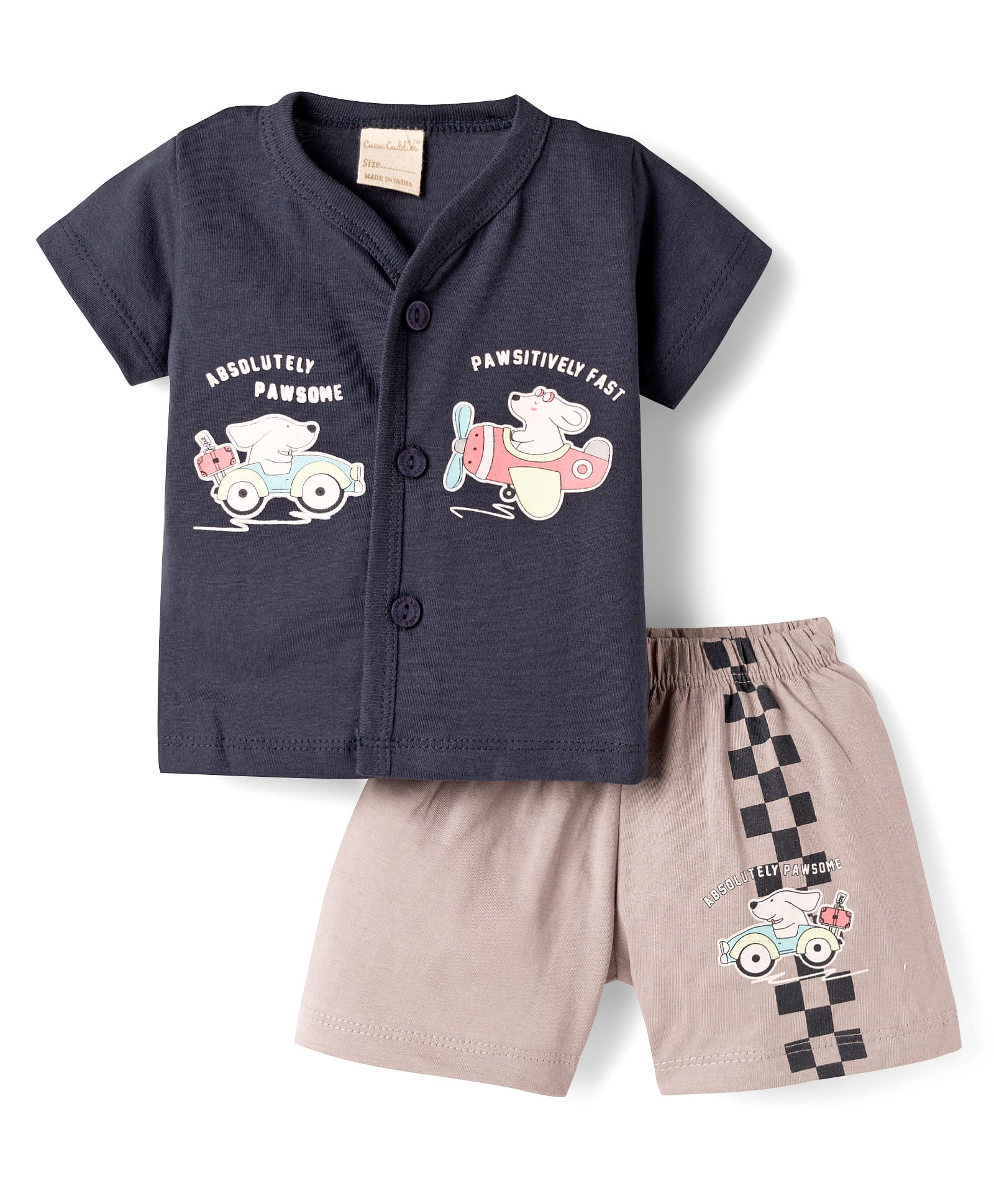 CUCUMBER Knitted Half Sleeves T-Shirt & Shorts Night Suit With Dog Print - Charcoal Grey-image-15
