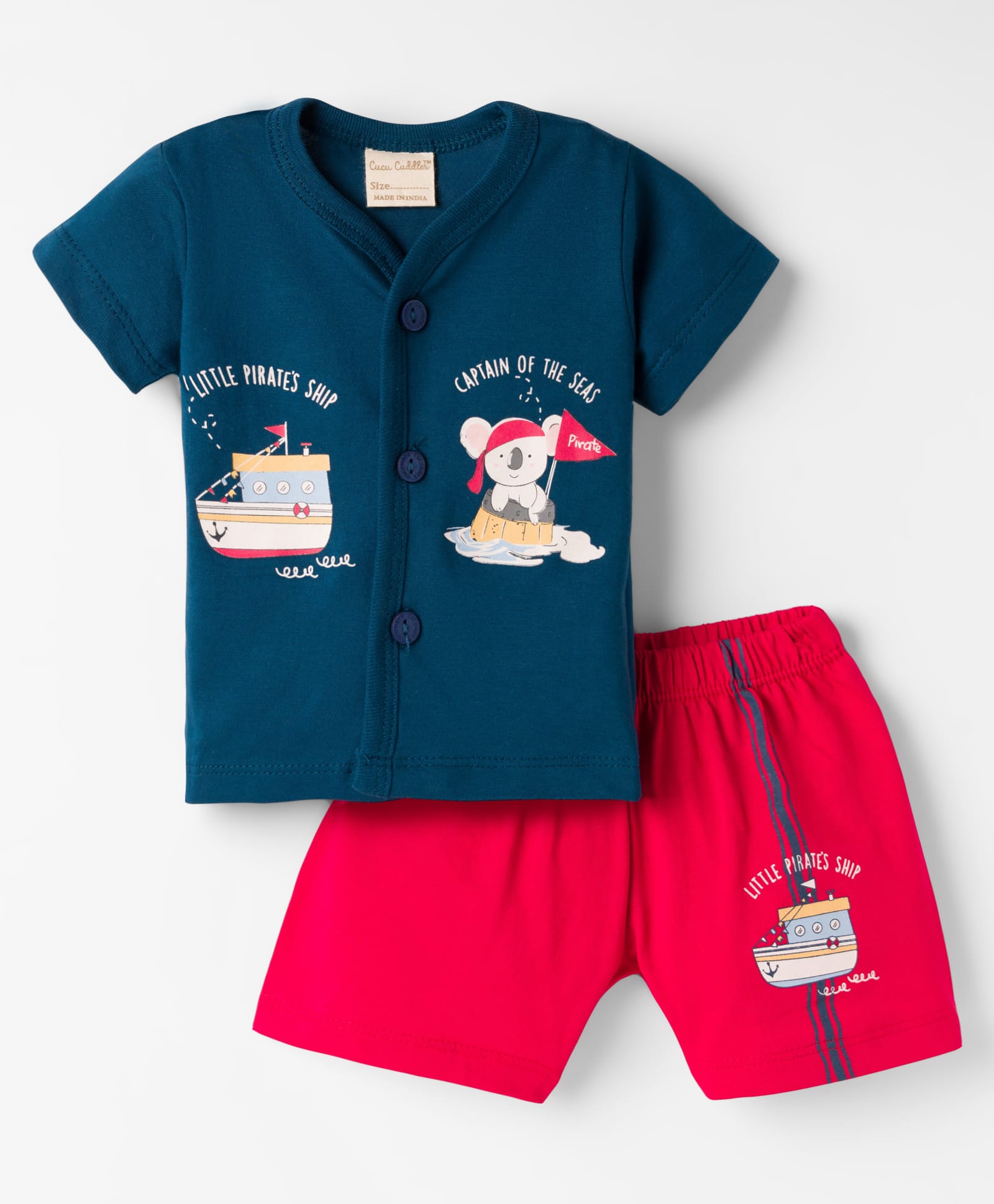 CUCUMBER Knitted Half Sleeves T-Shirt & Shorts Night Suit With Nautical Theme Print - Navy Blue-picture-33