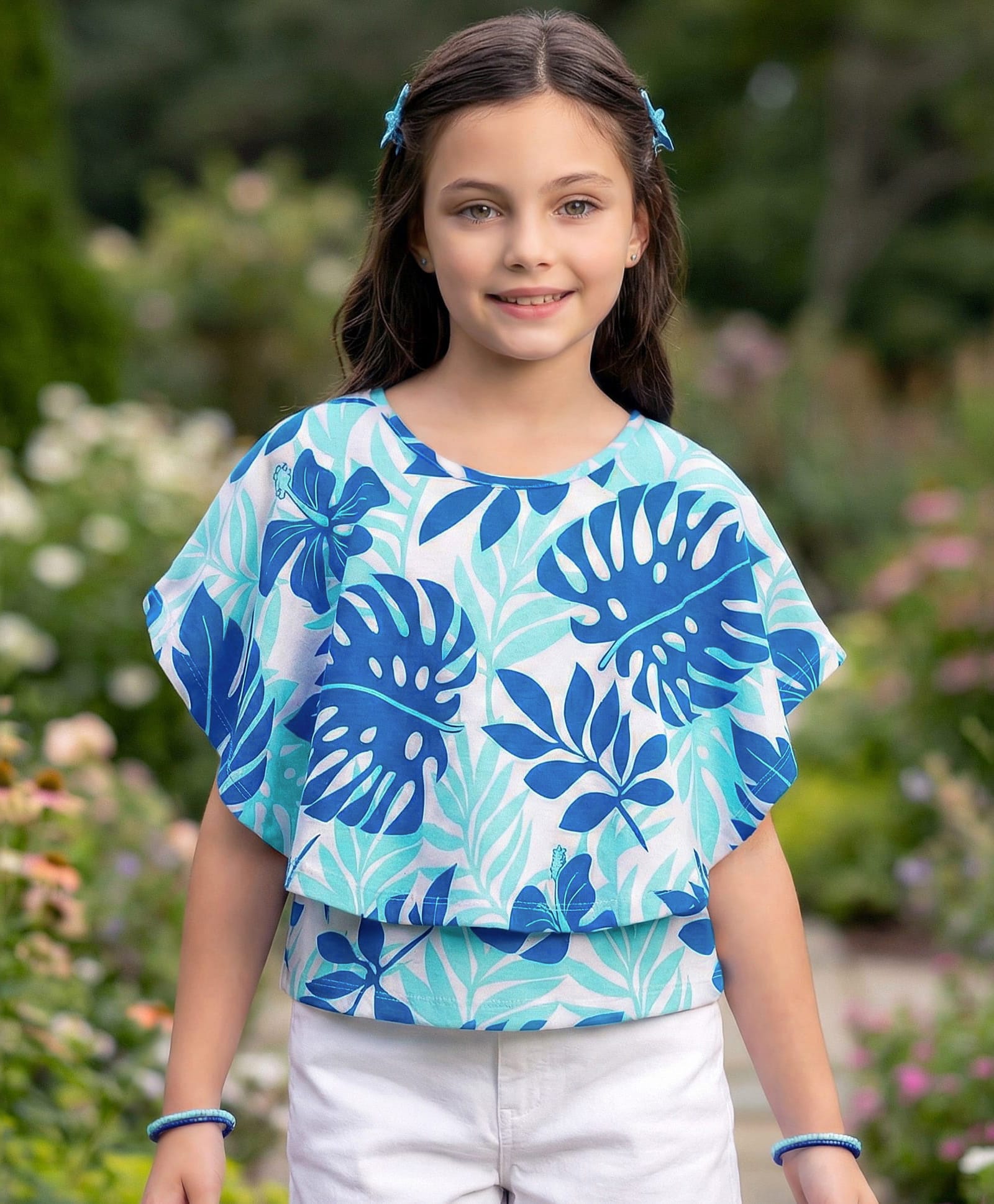 Pine Kids 100% Cotton Knit Half Sleeves Tropical Theme Printed Top - Blue-picture-11