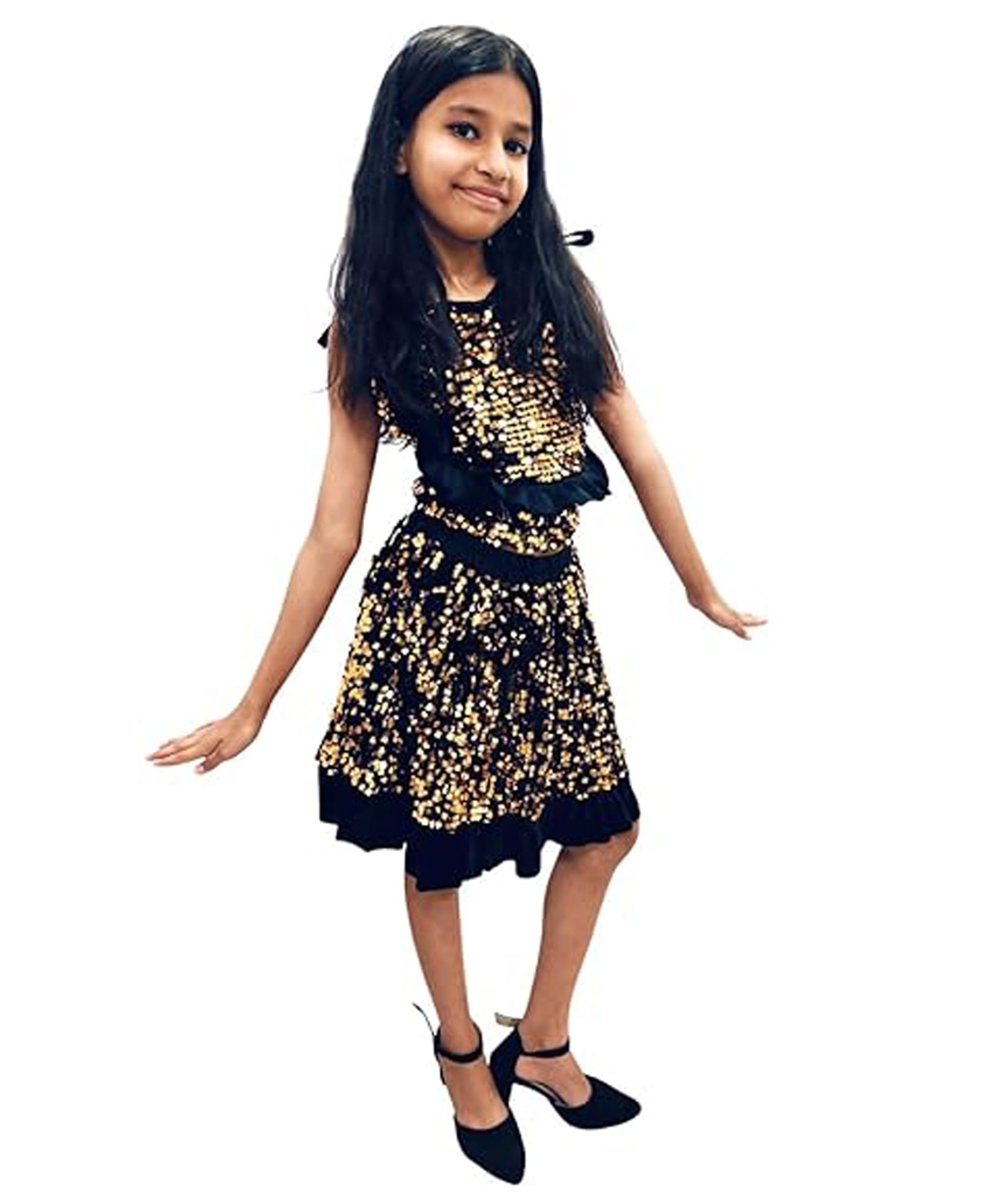 BookMyCostume Sleeveless Sequins Embellished Frill Detailed Fancy Dress Costume - Black & Golden-image-23