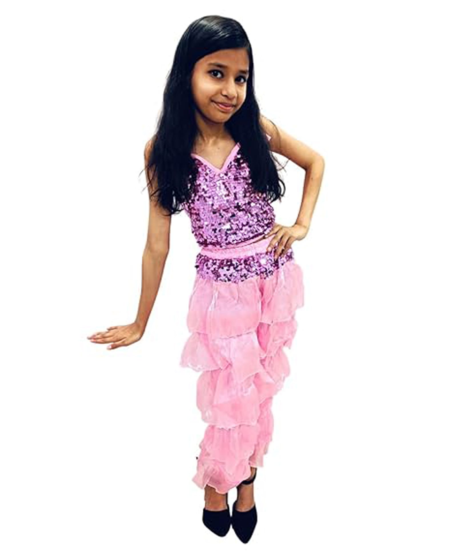 BookMyCostume Sleeveless Fancy Dress Sequins Embellished Top & Pants Costume Set - Pink-image-25