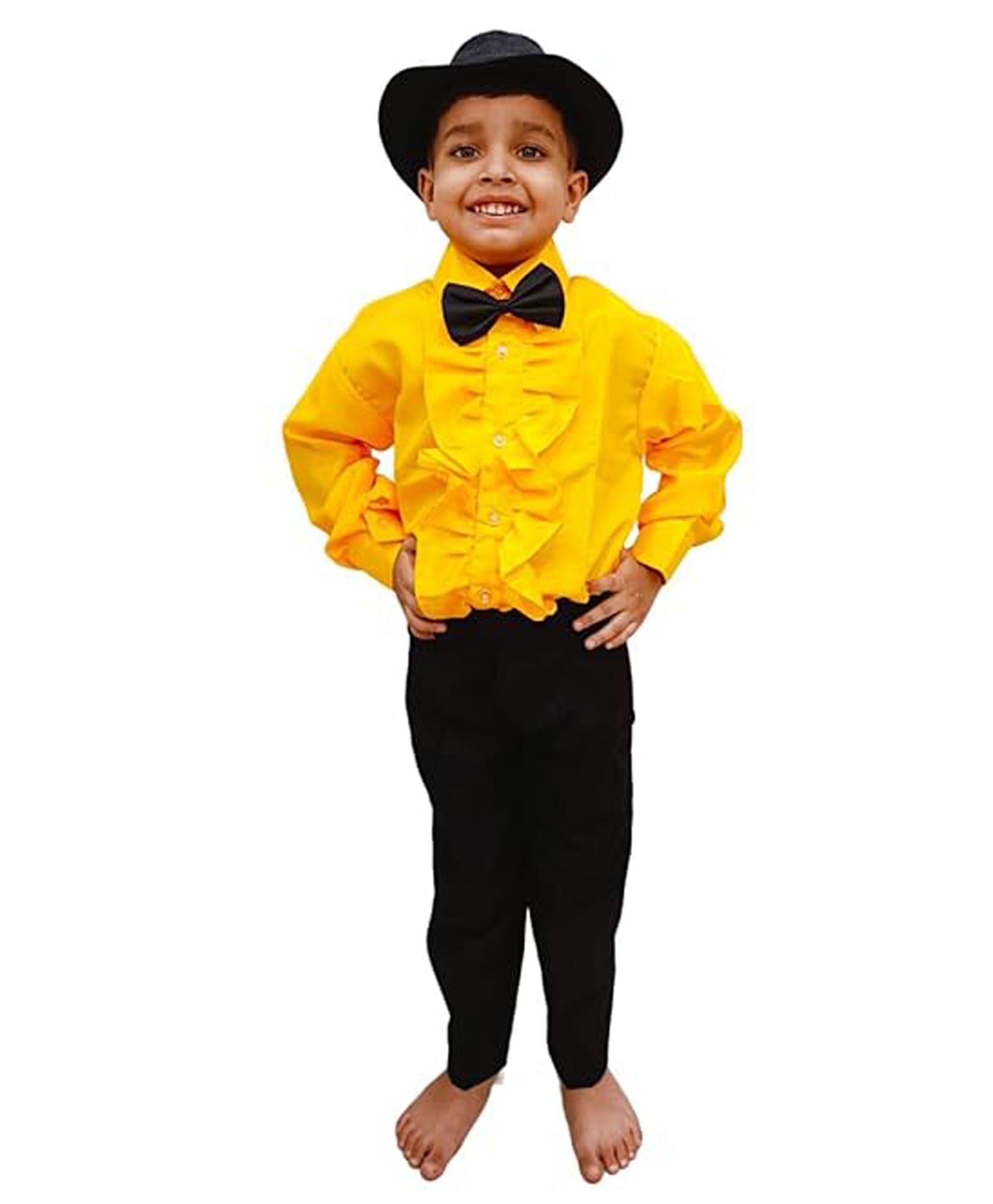 BookMyCostume Full Sleeves Fancy Dress Frill Detailed Shirt & Pants With Hat & Bow Costume Set - Yellow & Black-image-27