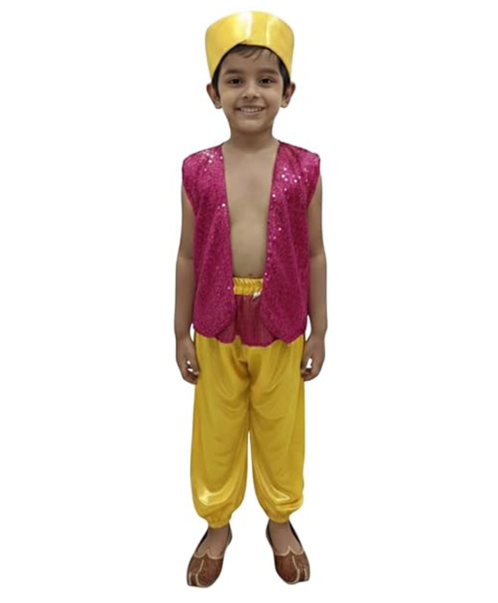 BookMyCostume Sleeveless Aladdin Annual Day Costume Set - Pink & Yellow-image-38