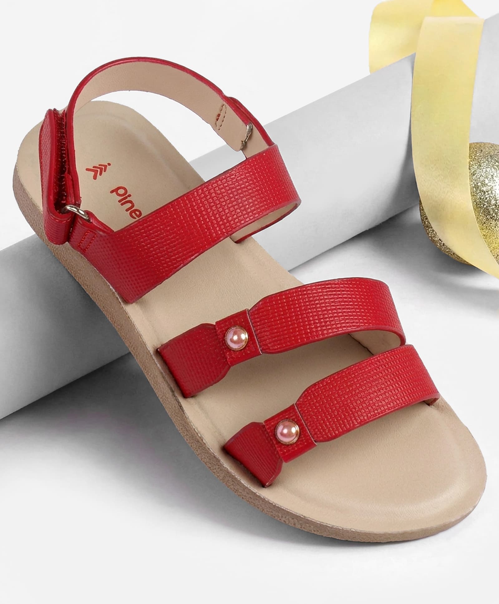 Pine Kids Velcro Closure Solid Sandal - Red-picture-21