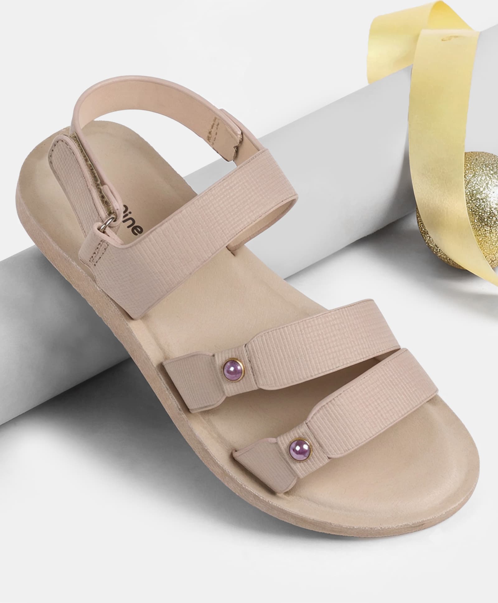 Pine Kids Velcro Closure Solid Sandal - Beige-picture-29