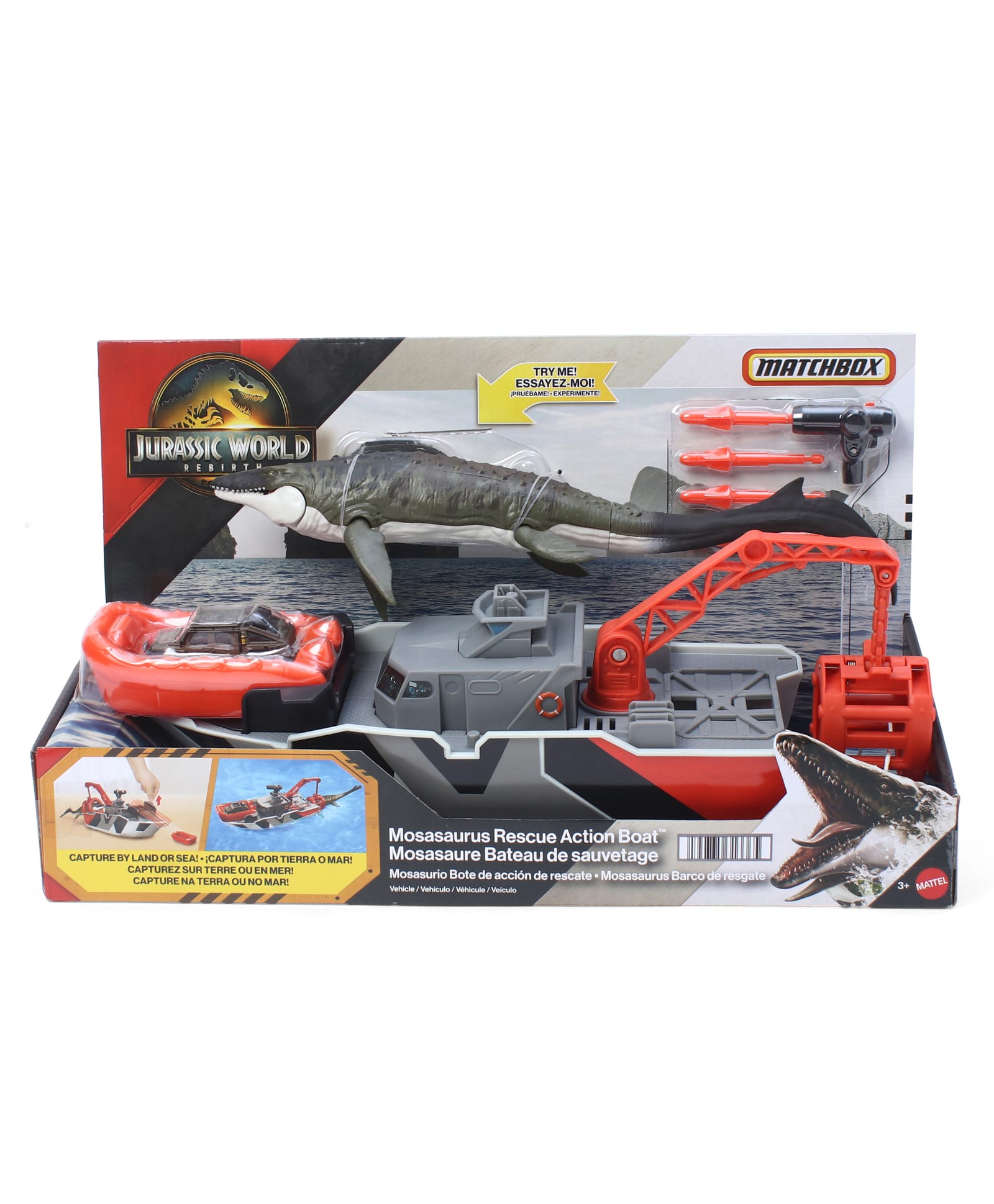 Matchbox Jurassic World Mosasaurus Rescue Action Boat Playset with Ship Dino Toy Car & Missiles - Multicolor-image-37