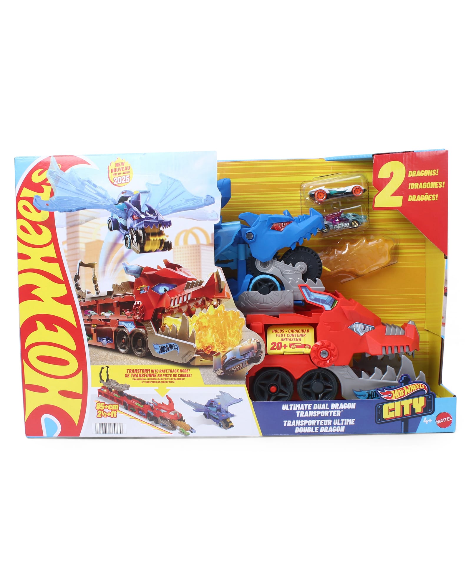 Hot Wheels Ultimate Dual Dragon Transporter & Two 1:64 Scale Toy Cars - Multicolor-image-36