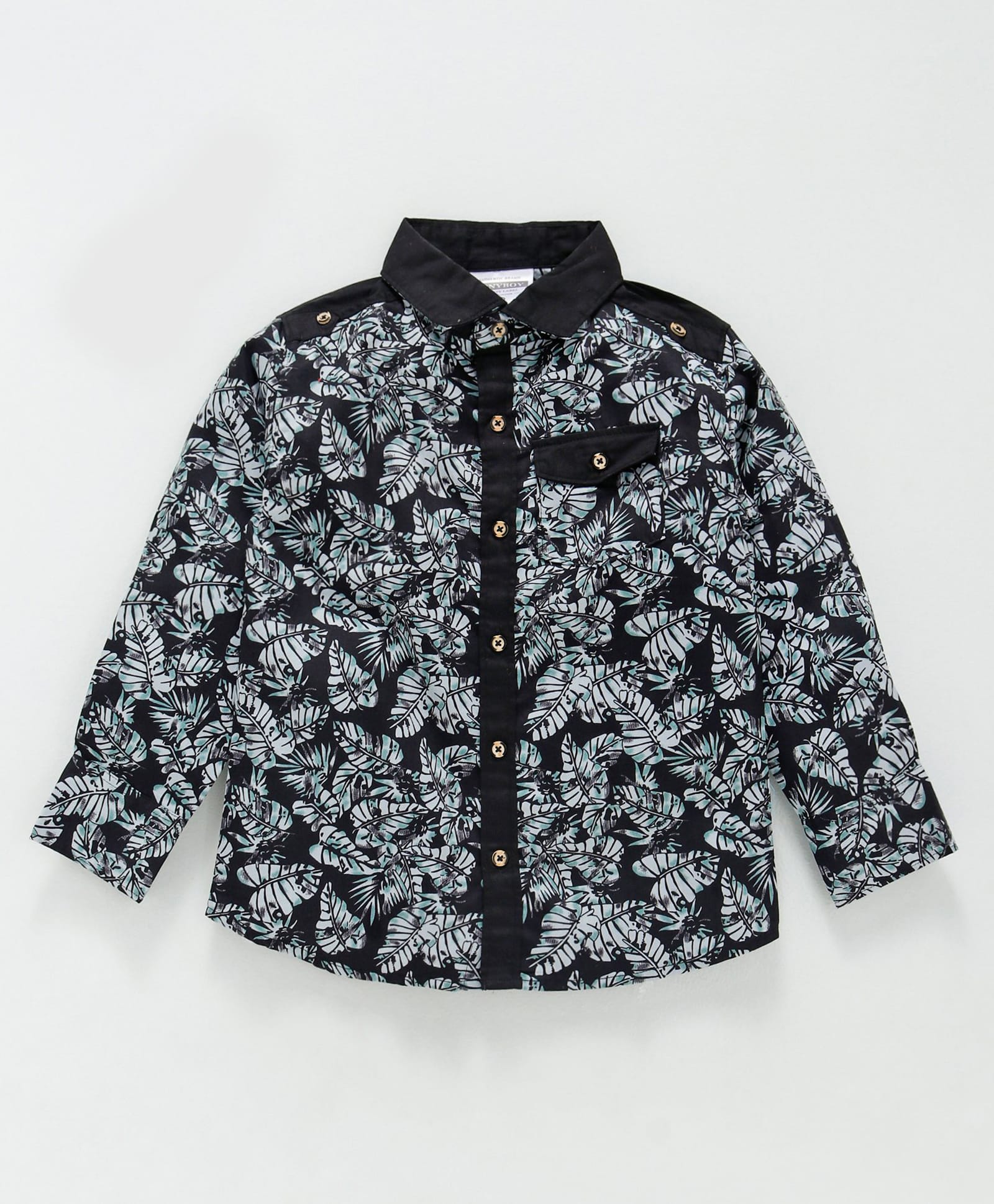 TONYBOY Cotton Woven Full Sleeves Leaves Printed Shirt - Black-image-22