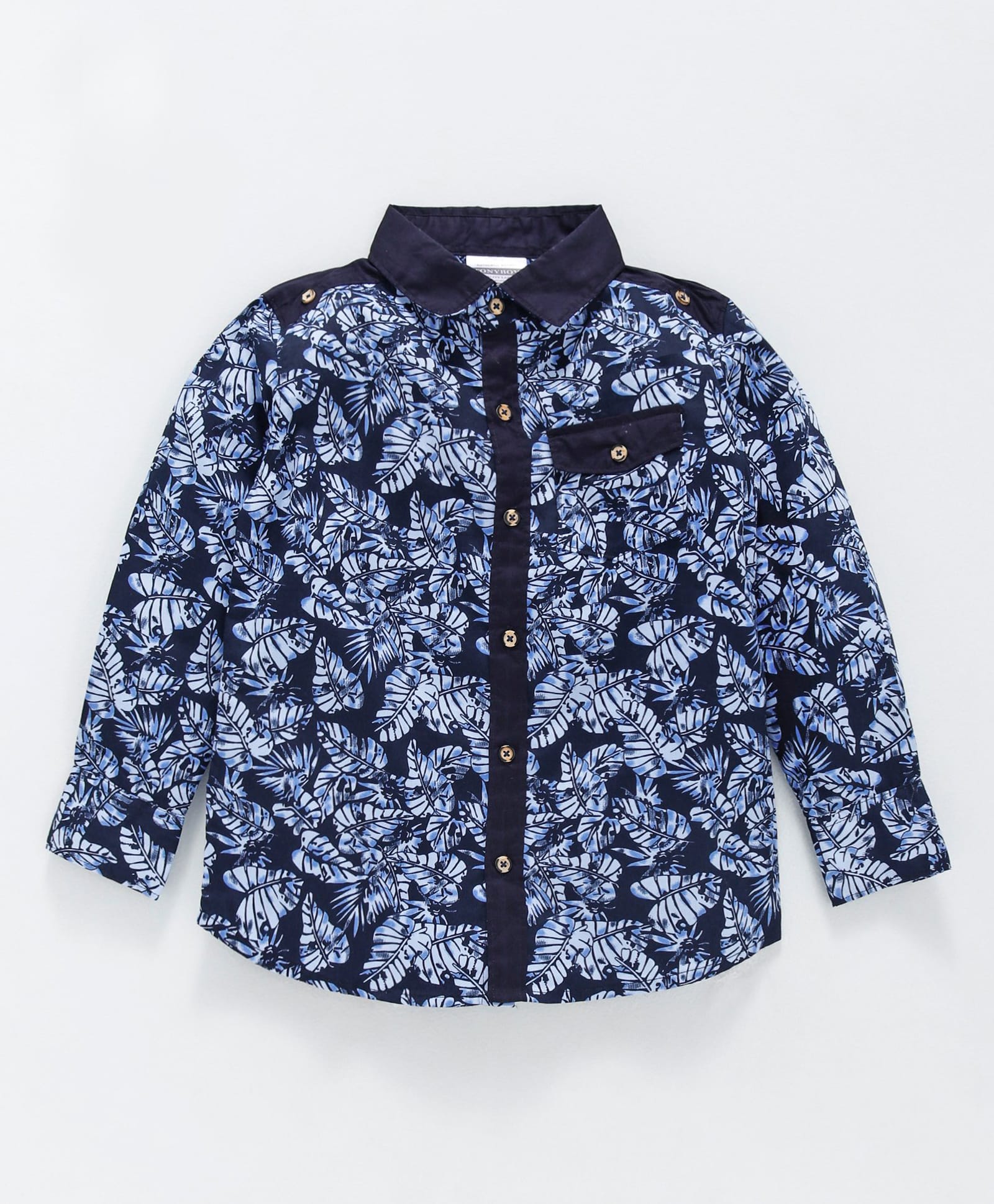 TONYBOY Cotton Woven Full Sleeves Leaves Printed Shirt - Navy-picture-13