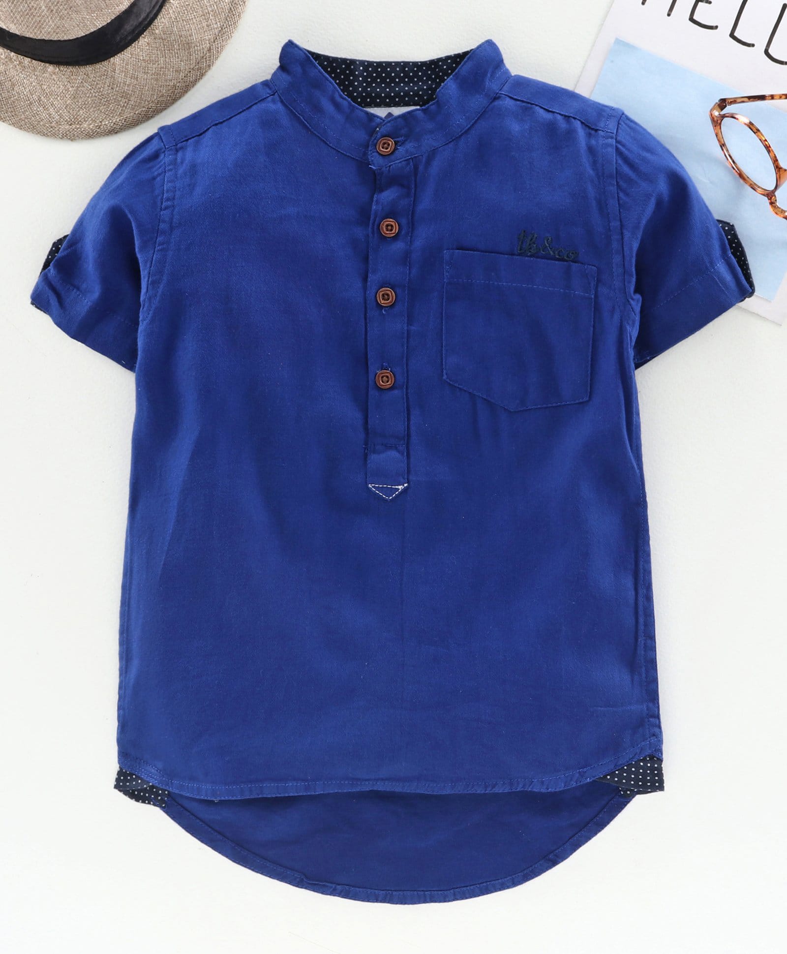 TONYBOY Cotton Woven Half Sleeves Solid Shirt - Blue-image-26