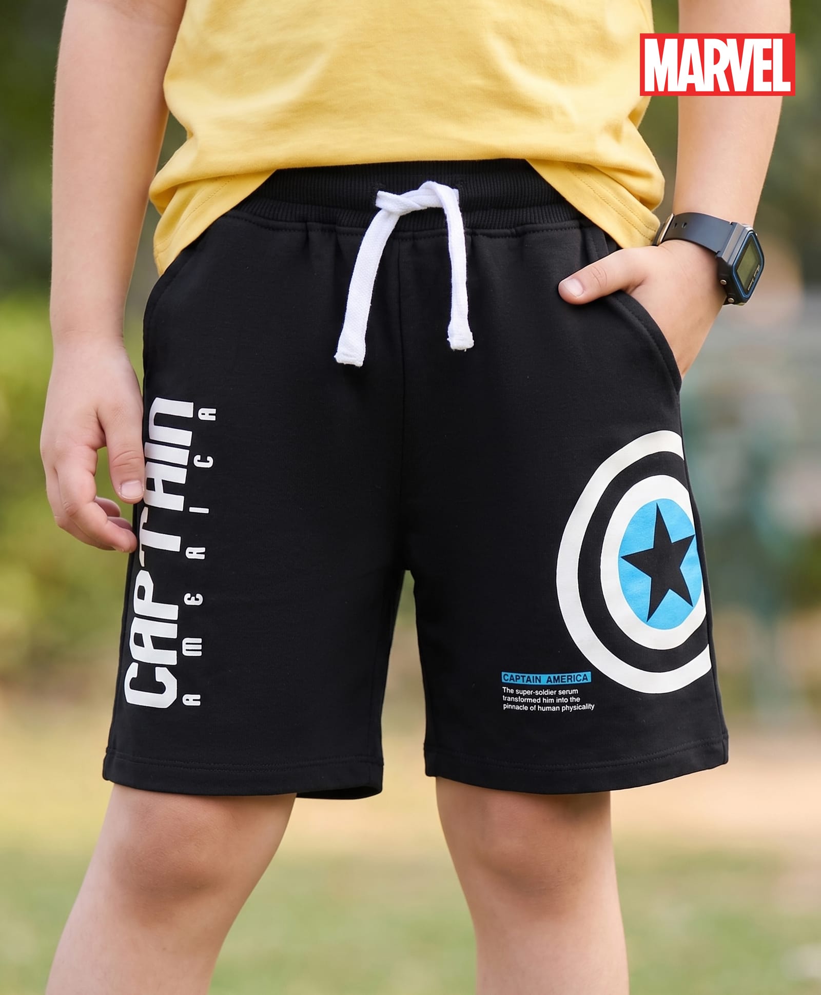 Honeyhap Marvel Terry Knit Knee Length Shorts With Marvel Graphics - Black-picture-18