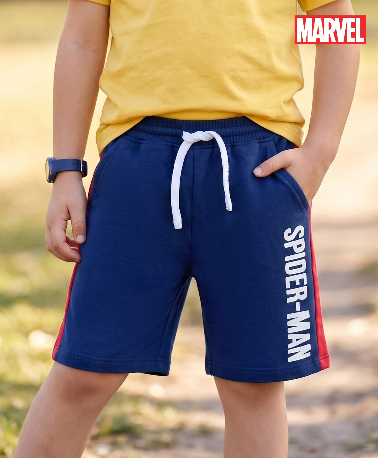 Honeyhap Marvel Terry Knit Knee Length Shorts With Spider-Man Graphics - Navy Blue-picture-17