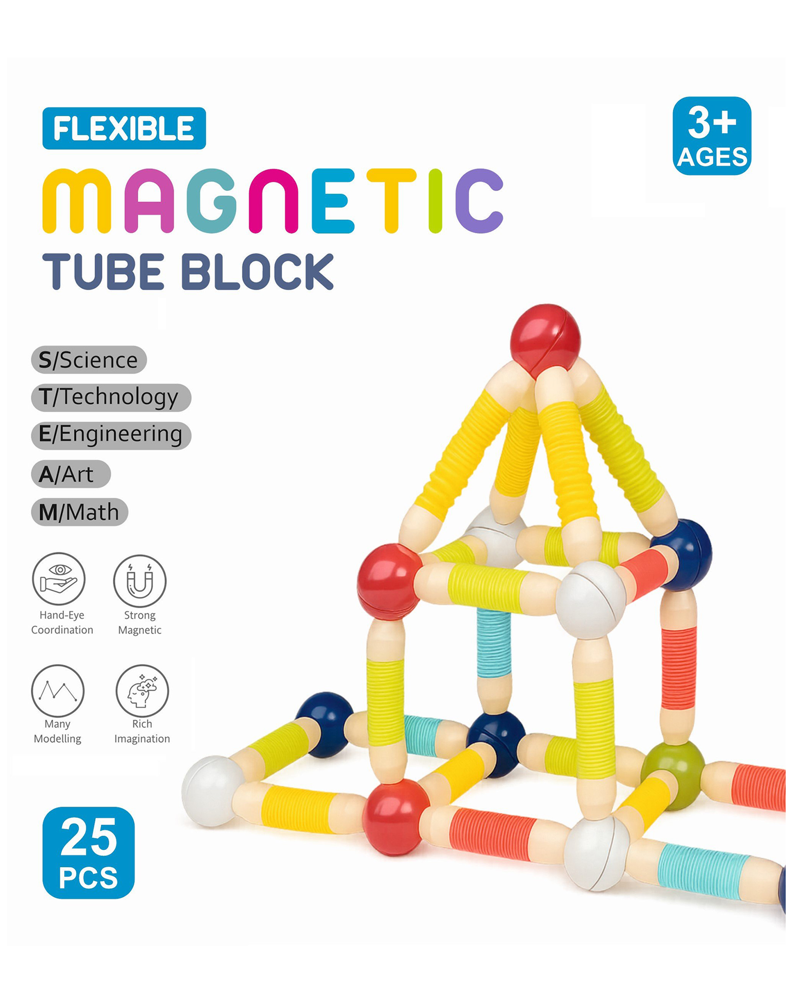 ADKD 25 Pcs Magnetic Pop Tube Block STEM Building Toy Creative Construction Learning Set for Kids 3+ Years-image-36