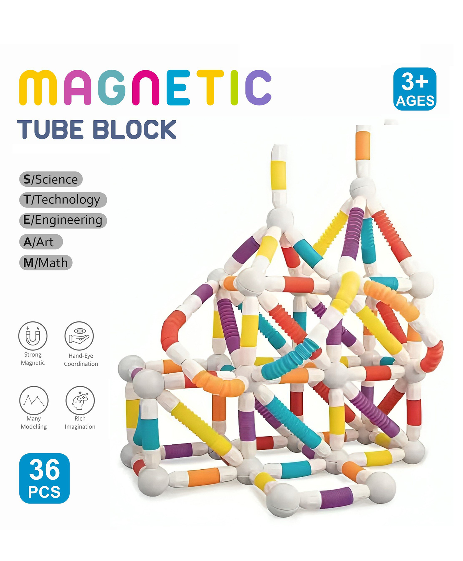 ADKD 36 Pcs Magnetic Pop Tube Block STEM Building Toy Creative Construction Learning Set for Kids 3+ Years-image-37