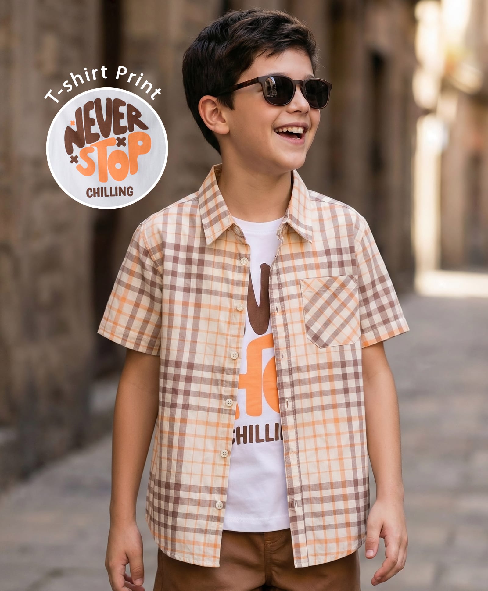Pine Kids 4-5Y Male Multicolour 100% Cotton Woven Half Sleeves Checks Shirt With Sleeveless Tank T-Shirt-image-26