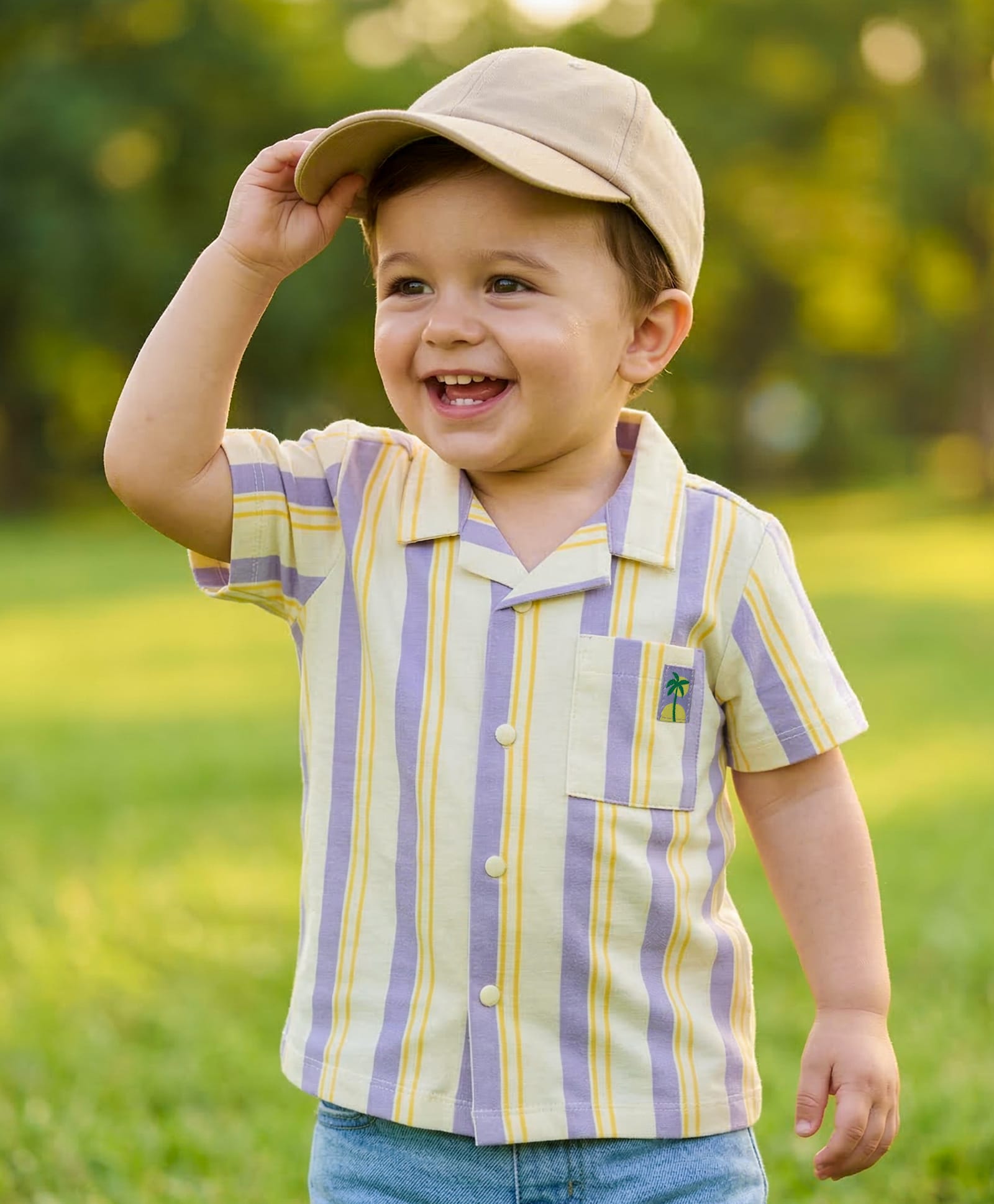 Babyoye 100% Cotton Knit Half Sleeves Striped Shirt - White-image-46
