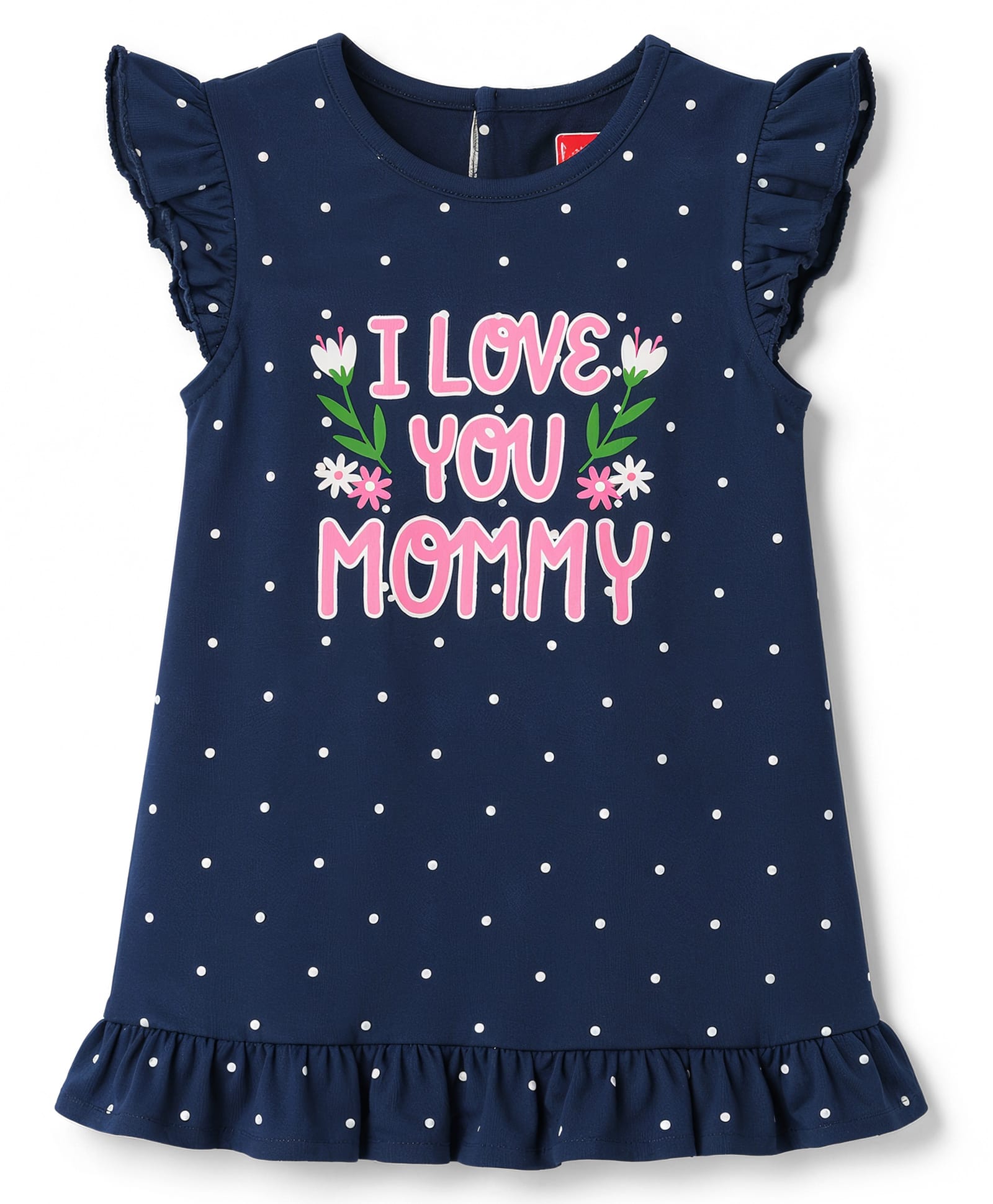 Babyhug Cotton Knit Sleeveless Text Polka Dots & Floral Printed Nighty - Navy Blue-image-45
