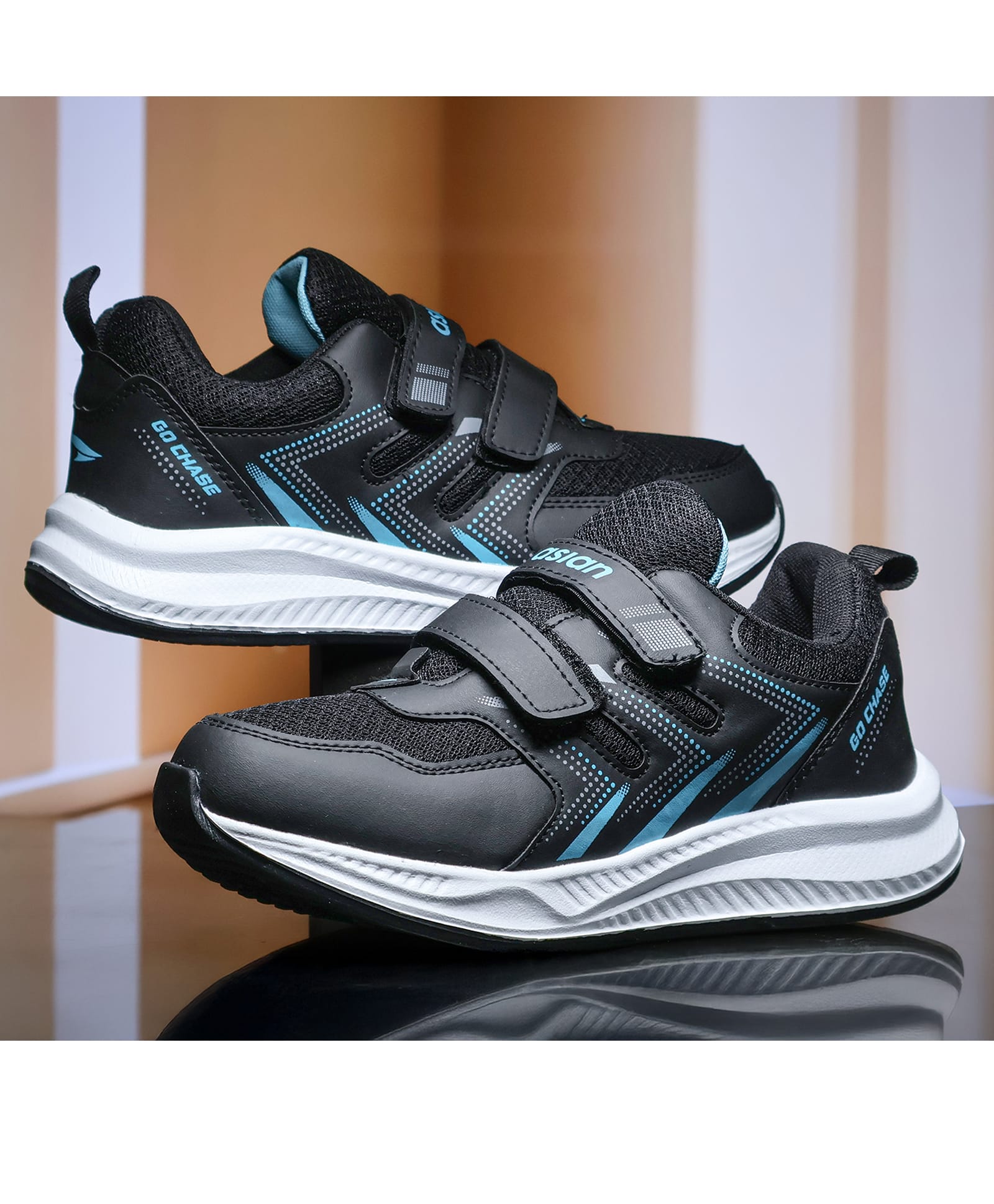 asian Colour Blocked Mesh Detailed Velcro Closure Shoes - Black-picture-23