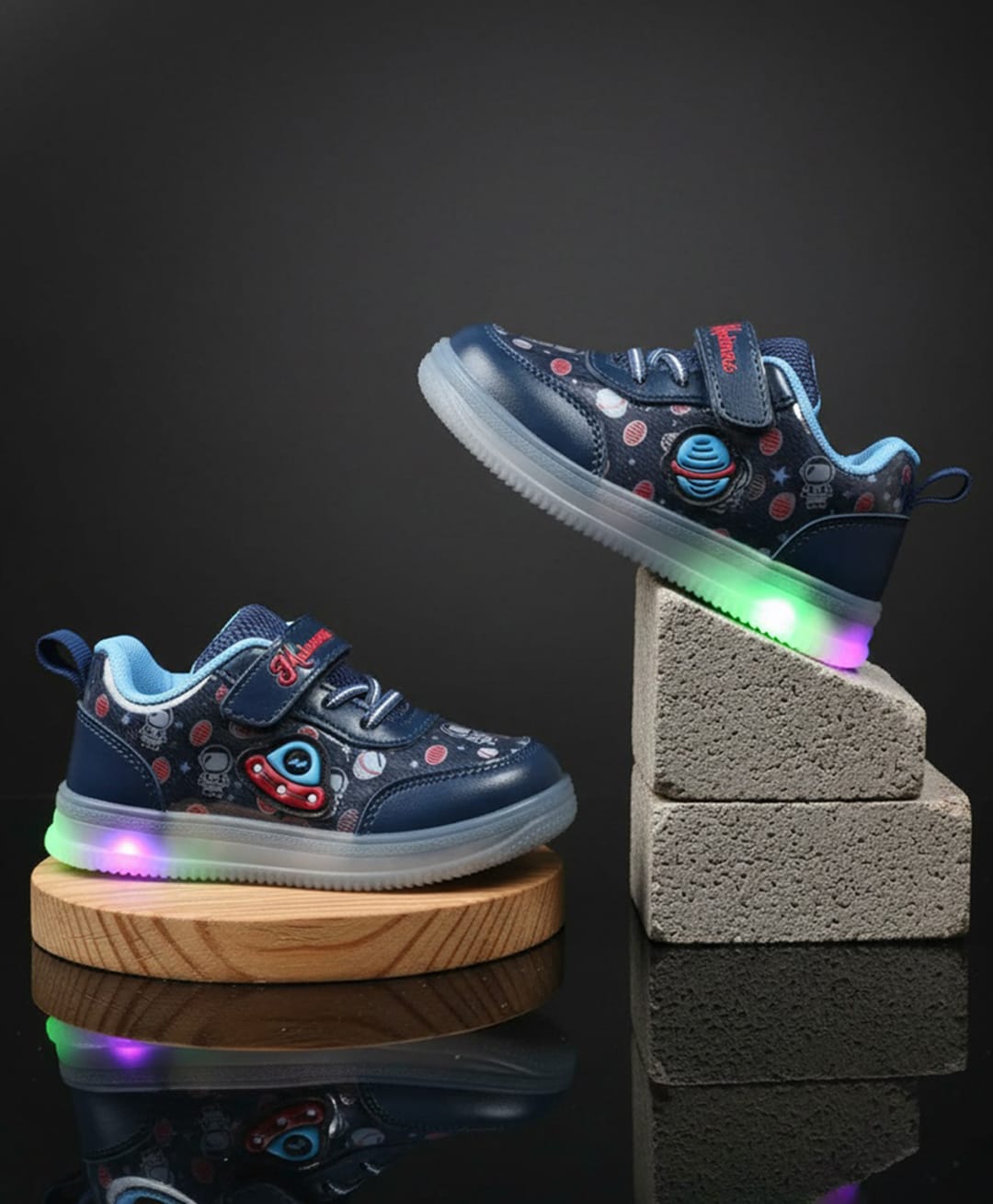 FEETWELL SHOES Space Theme Designed Velcro Closure LED Shoes - Blue-picture-36