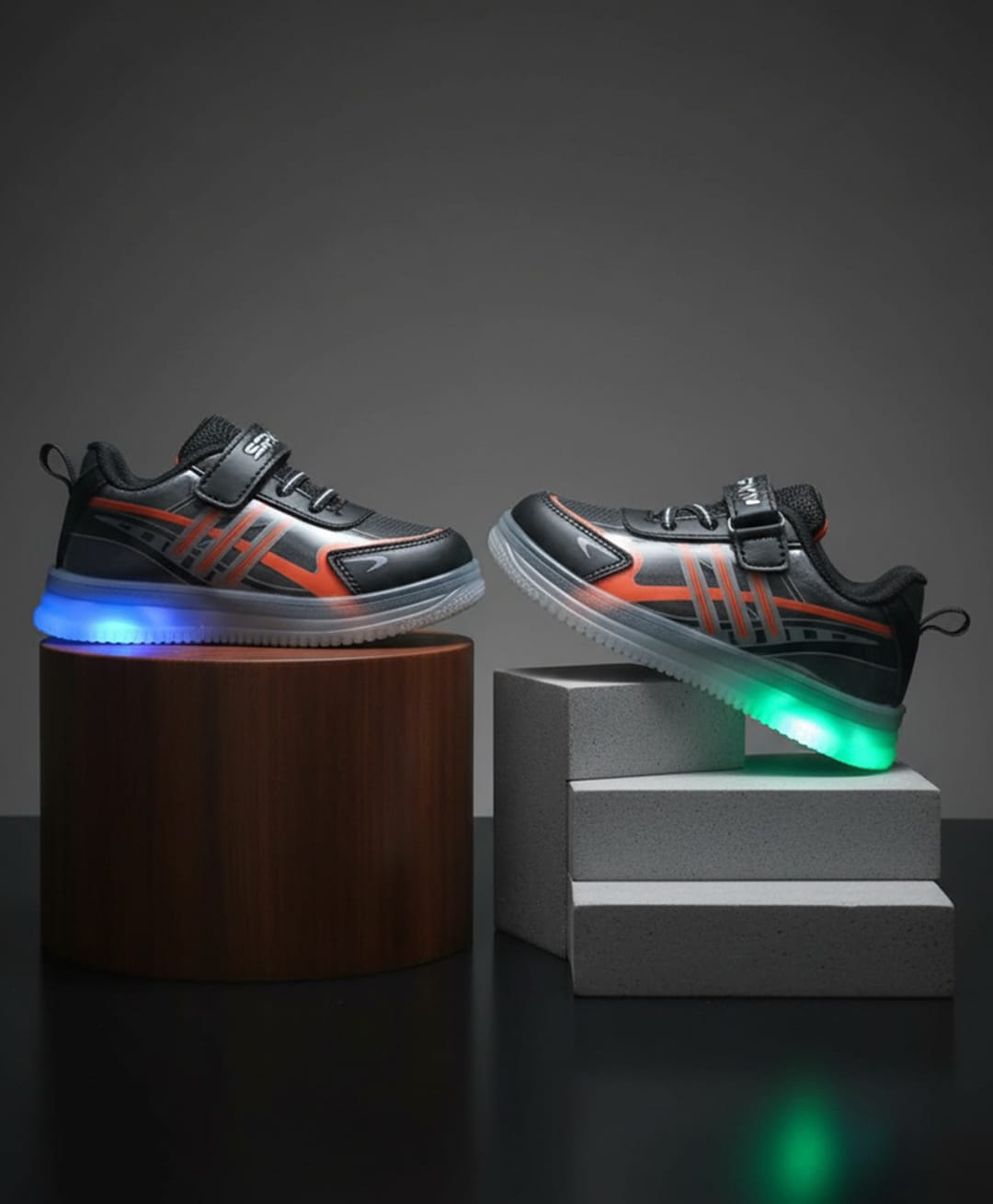 FEETWELL SHOES Abstract Detailed Velcro Closure LED Shoes - Black-picture-29